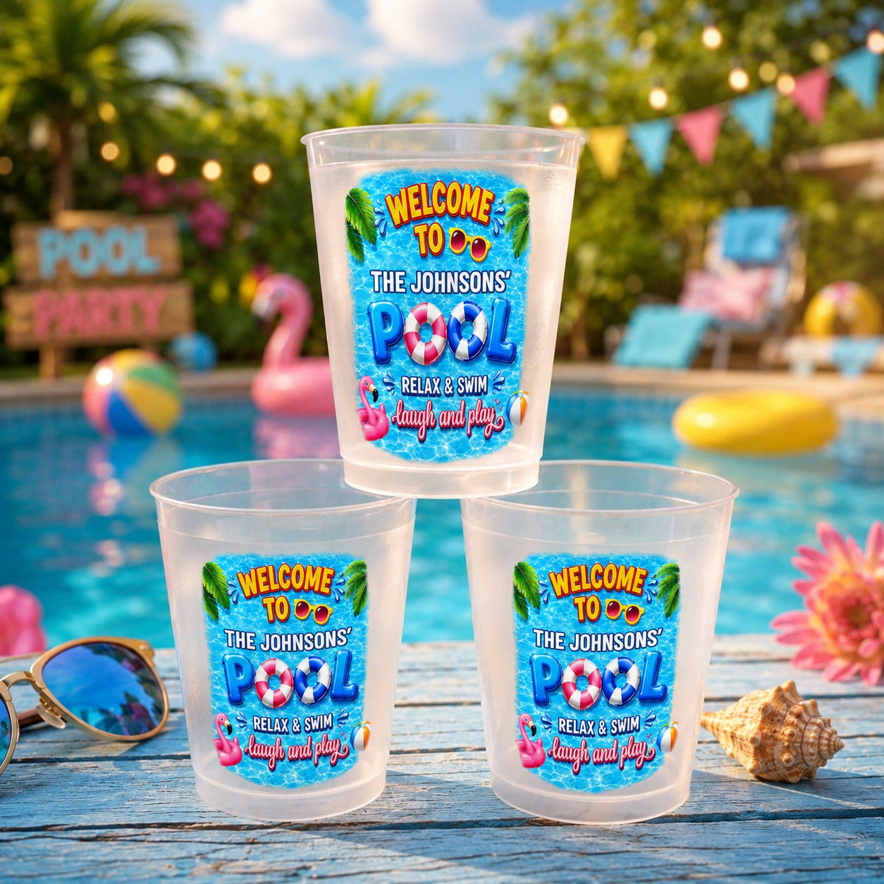 Personalized Frosted Cups Custom Name Pool Party Gift