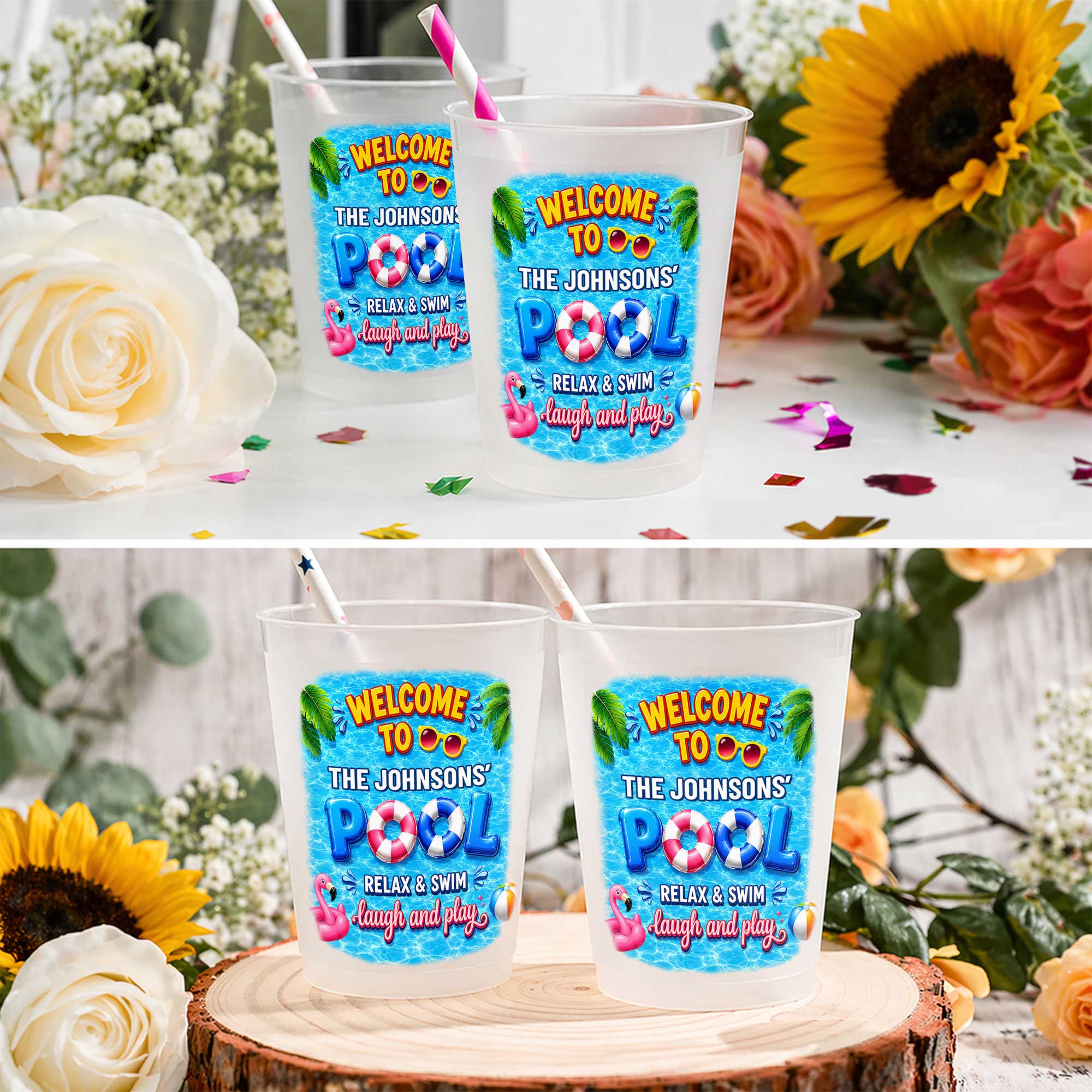 Personalized Frosted Cups Custom Name Pool Party Gift