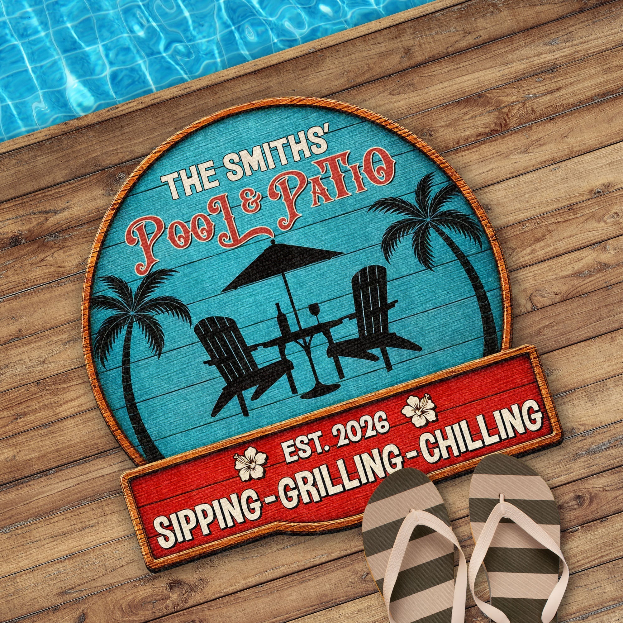Personalized Custom Shaped Doormat with Palm Trees & Chairs
