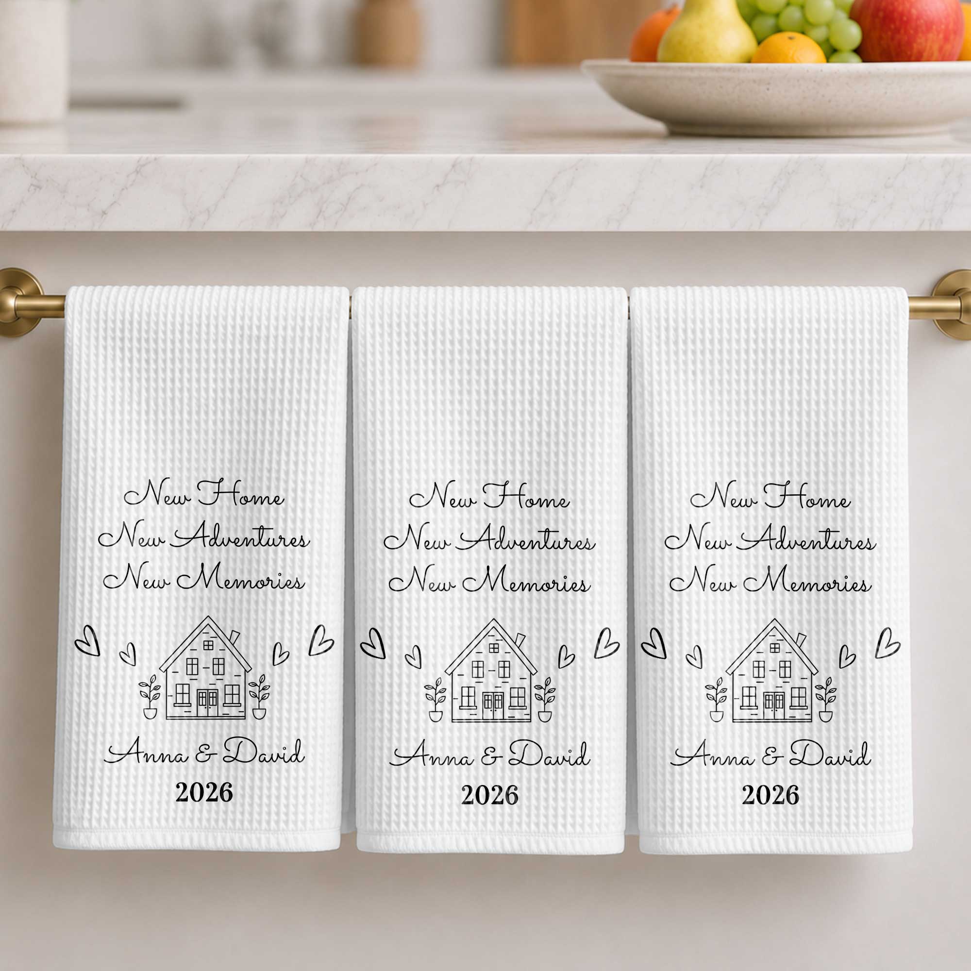 Personalized Kitchen Towel Custom House Hearts Gift for Family