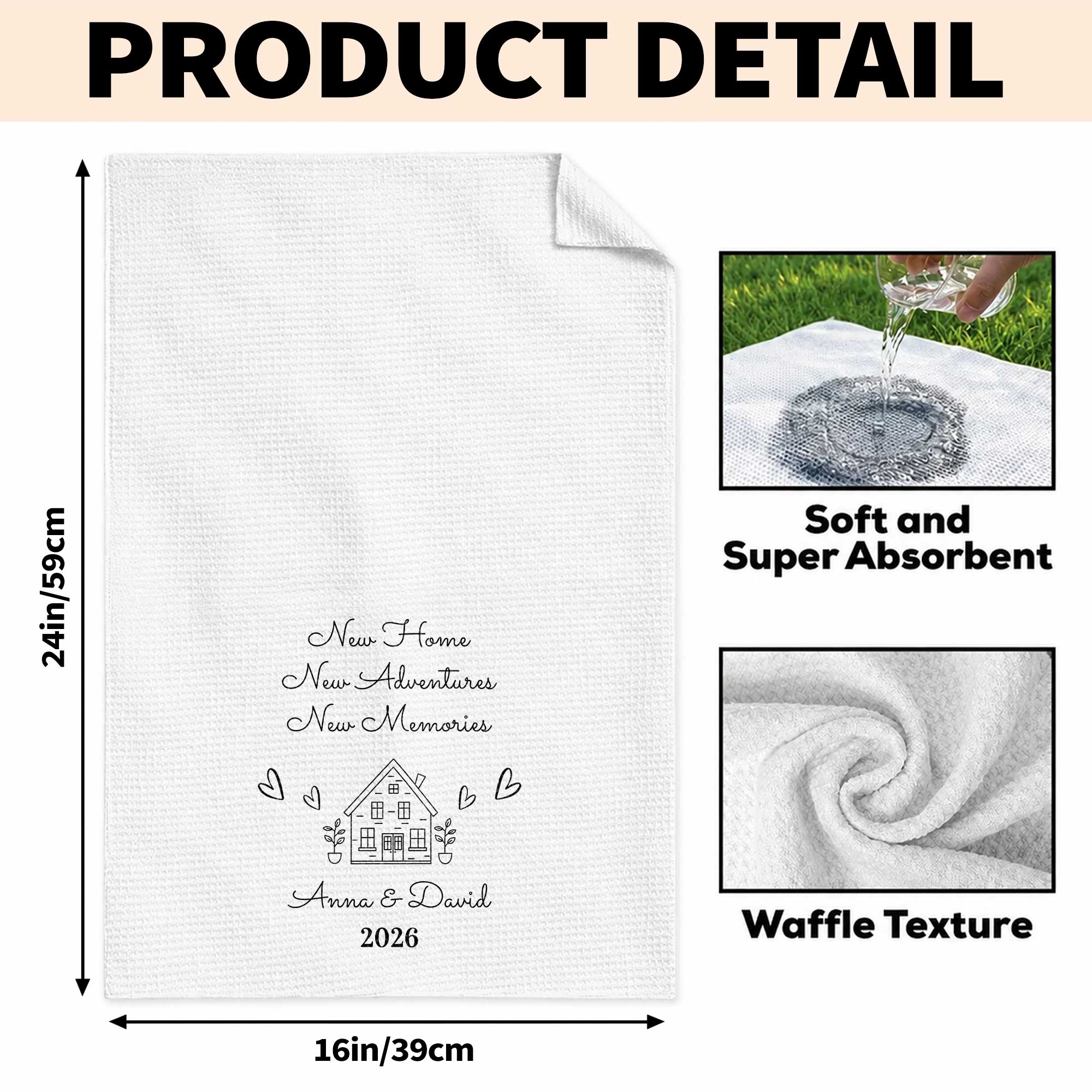 Personalized Kitchen Towel Custom House Hearts Gift for Family
