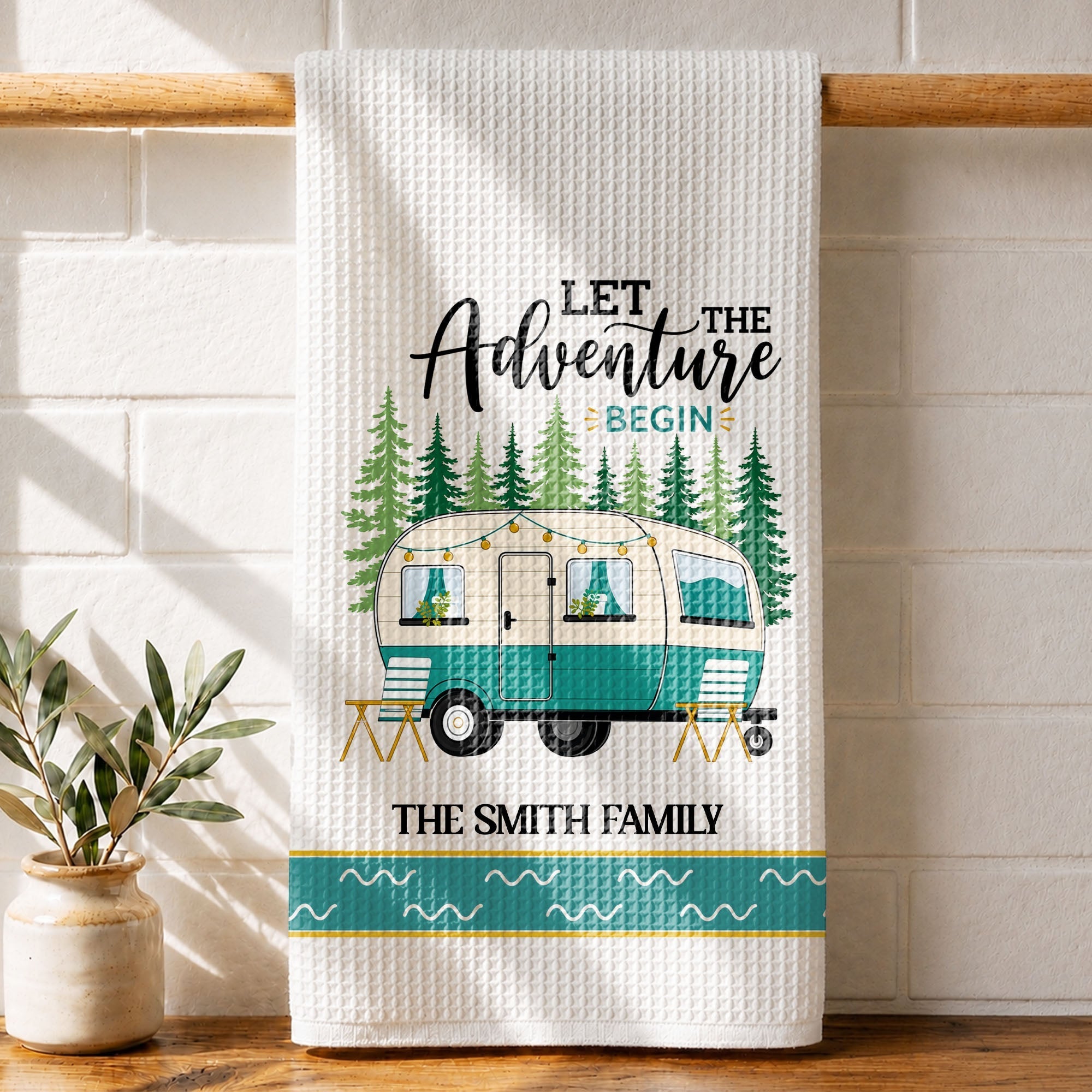 Personalized Family Camper Kitchen Towel Custom Name Gift