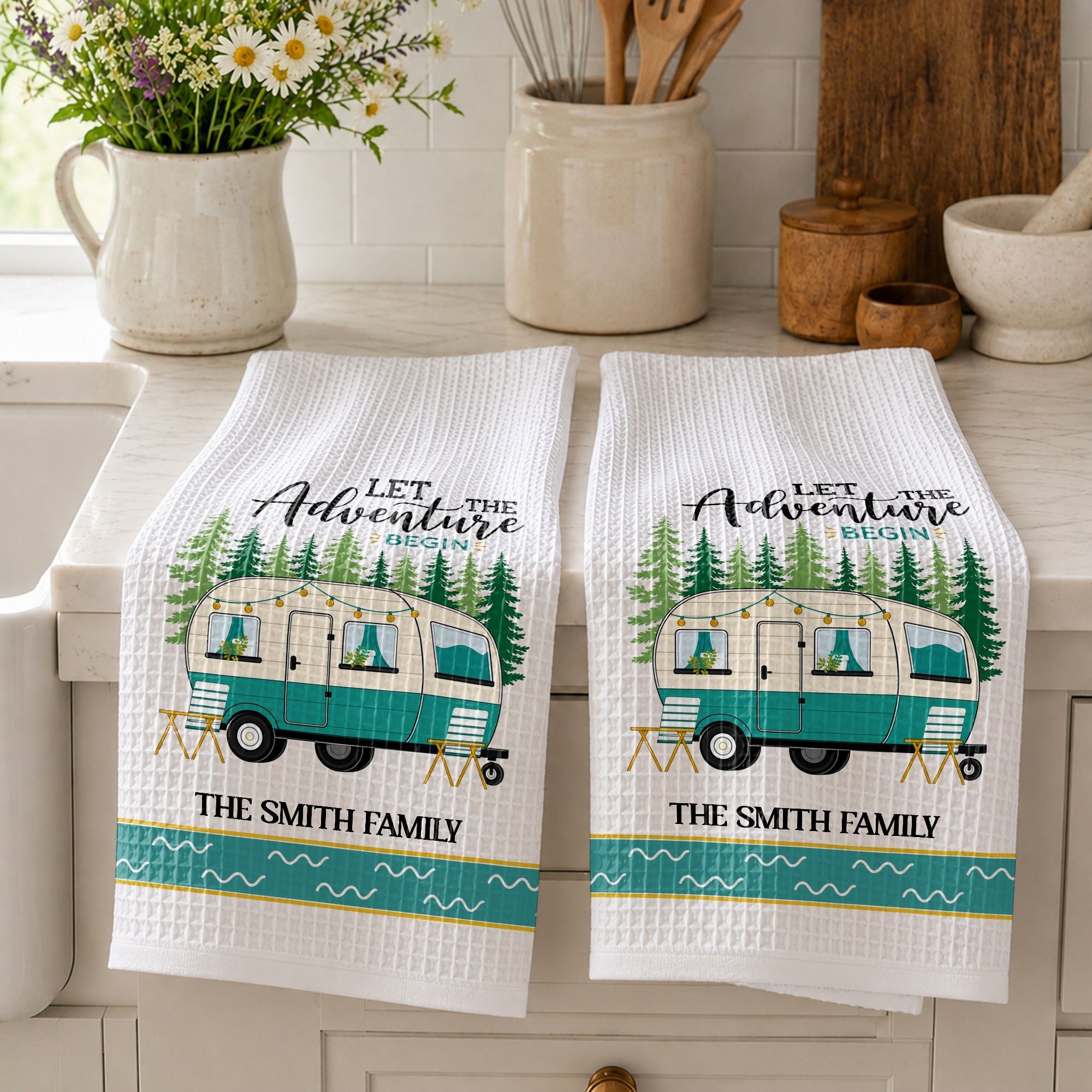 Personalized Family Camper Kitchen Towel Custom Name Gift