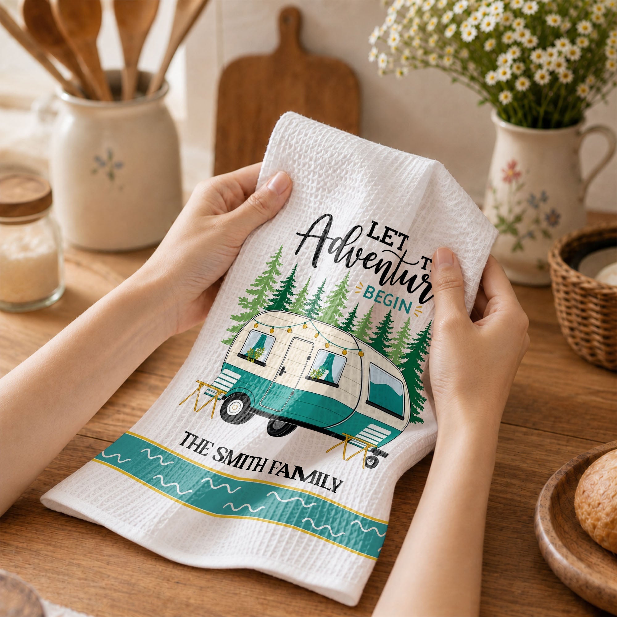 Personalized Family Camper Kitchen Towel Custom Name Gift