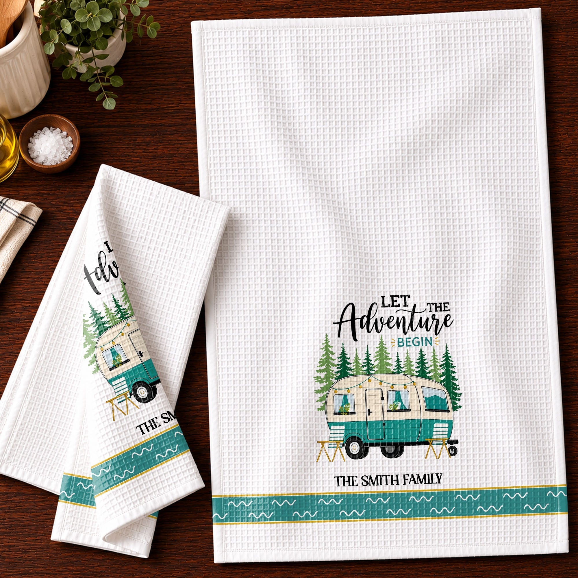 Personalized Family Camper Kitchen Towel Custom Name Gift