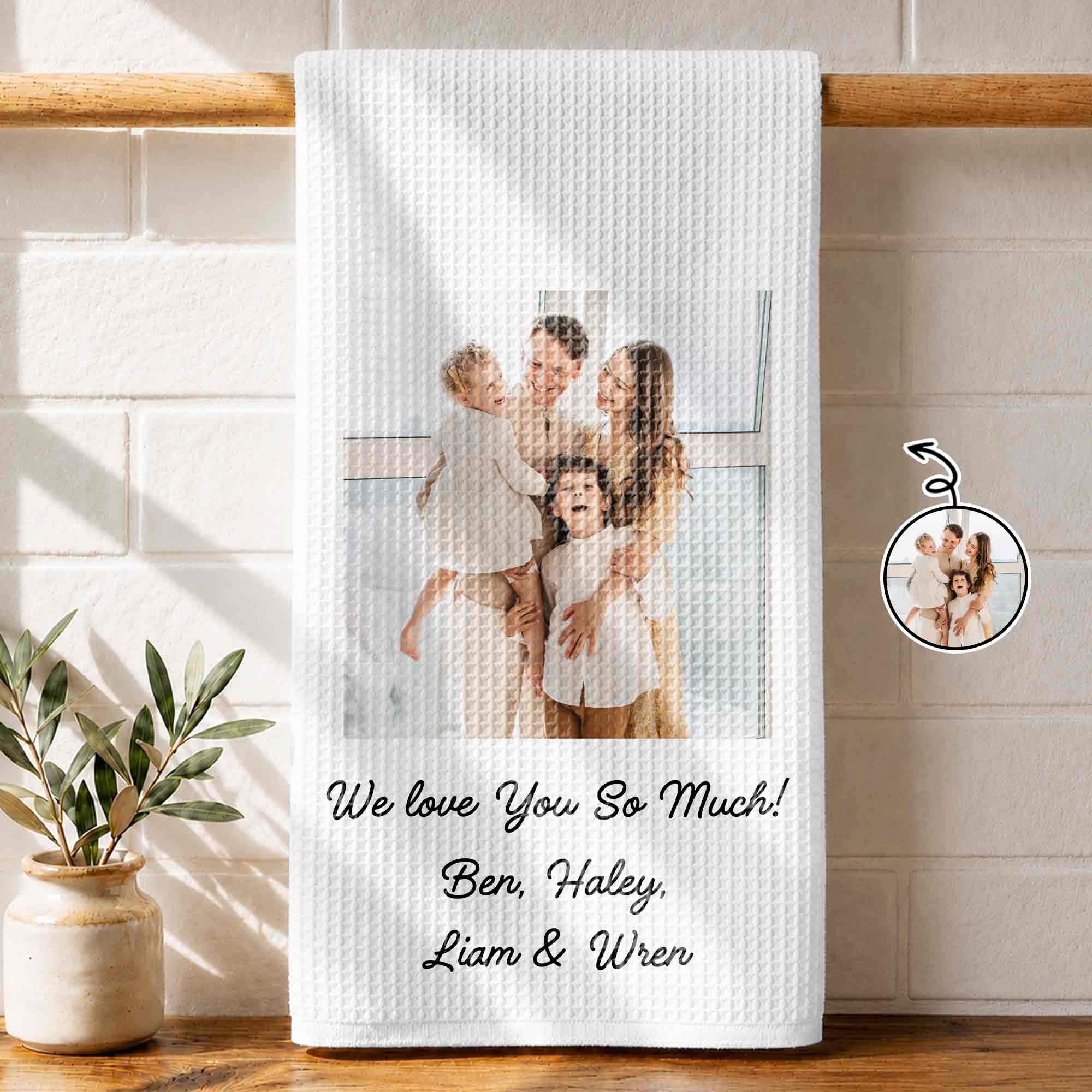 Personalized Family Kitchen Towel Custom Photo Gift for Mom