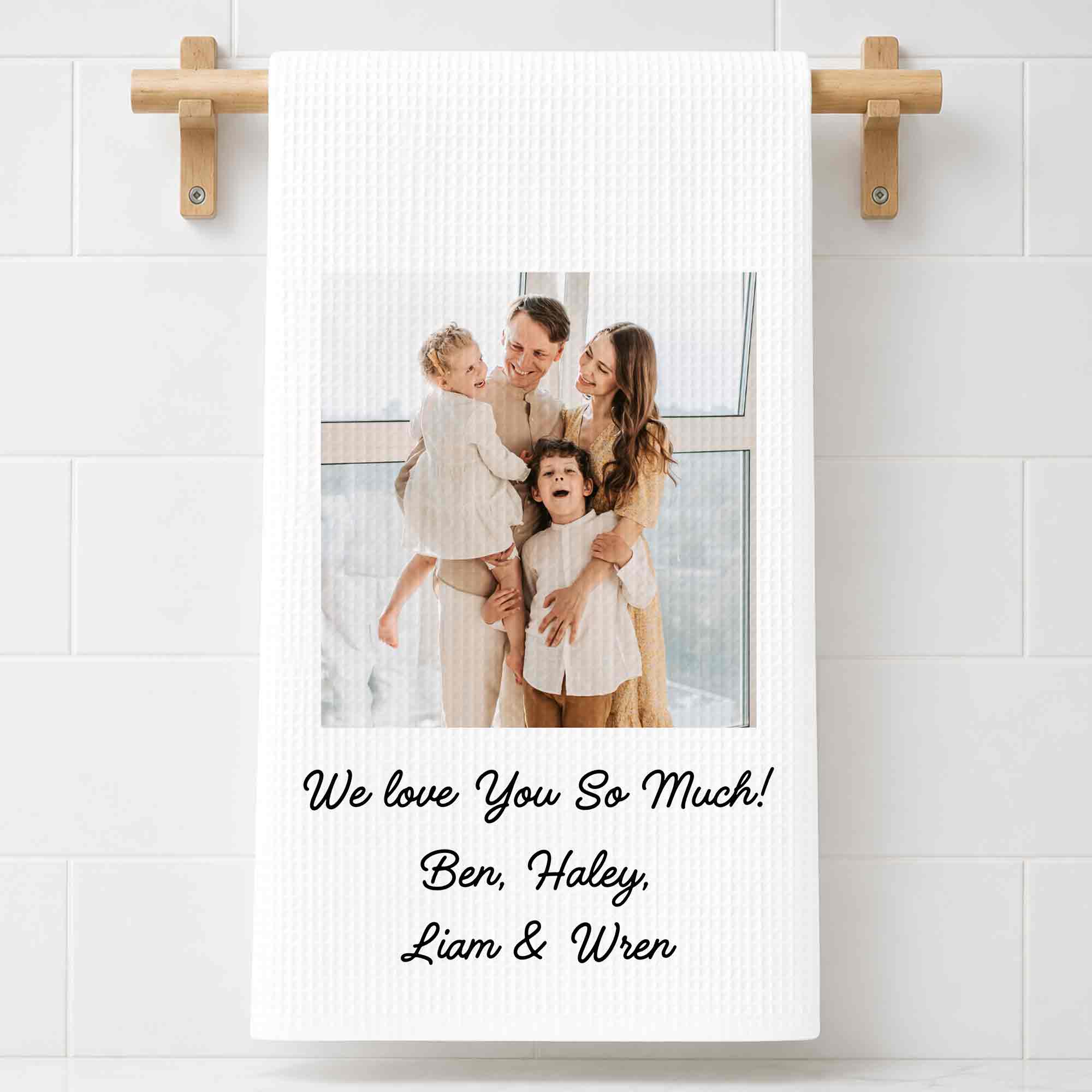 Personalized Family Kitchen Towel Custom Photo Gift for Mom