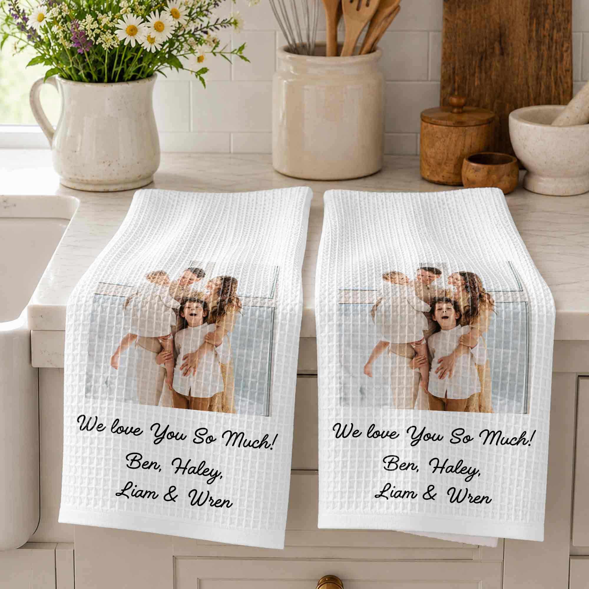 Personalized Family Kitchen Towel Custom Photo Gift for Mom