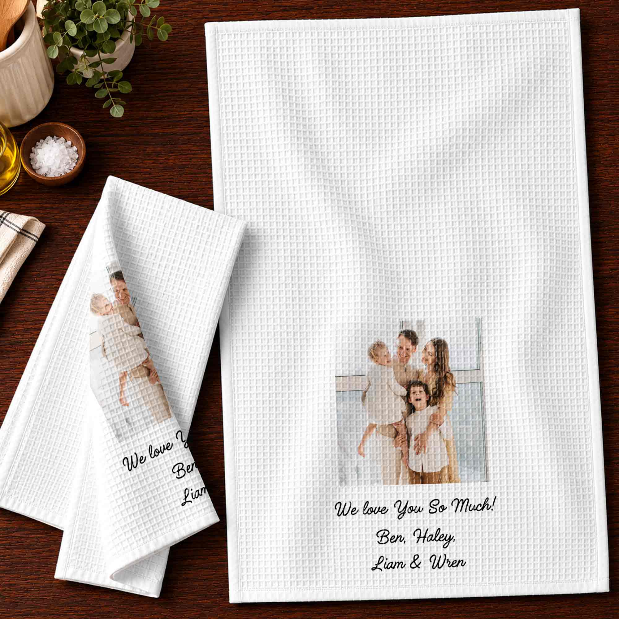 Personalized Family Kitchen Towel Custom Photo Gift for Mom