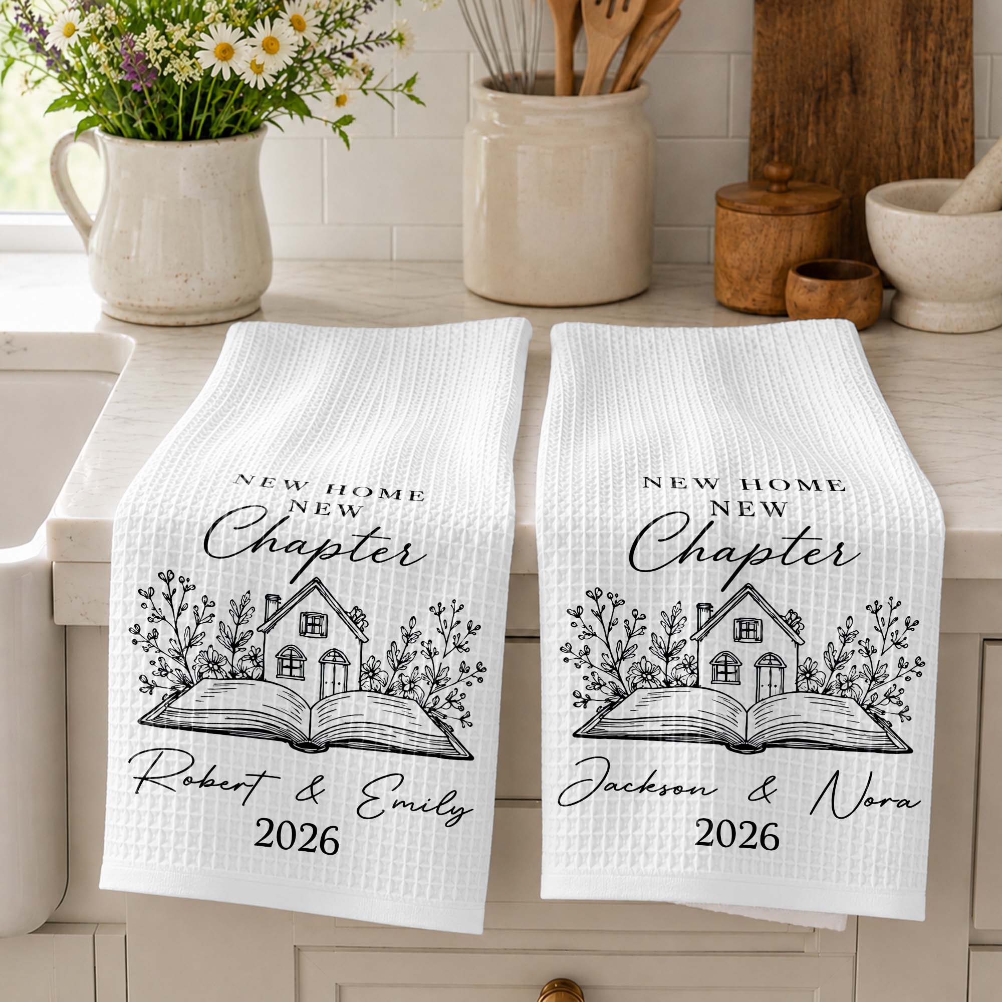 Personalized Kitchen Towel Custom Name Floral New Home Gift