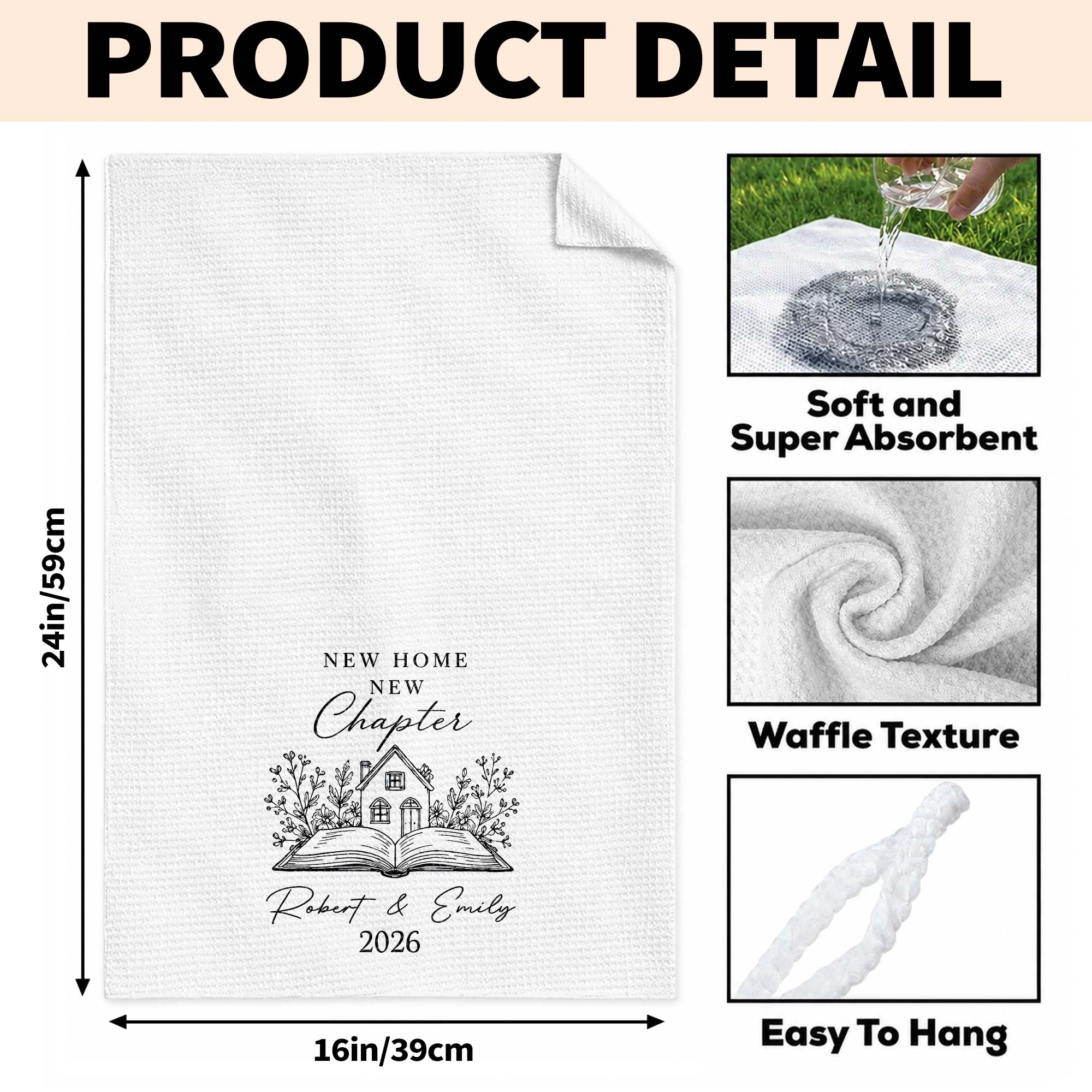 Personalized Kitchen Towel Custom Name Floral New Home Gift