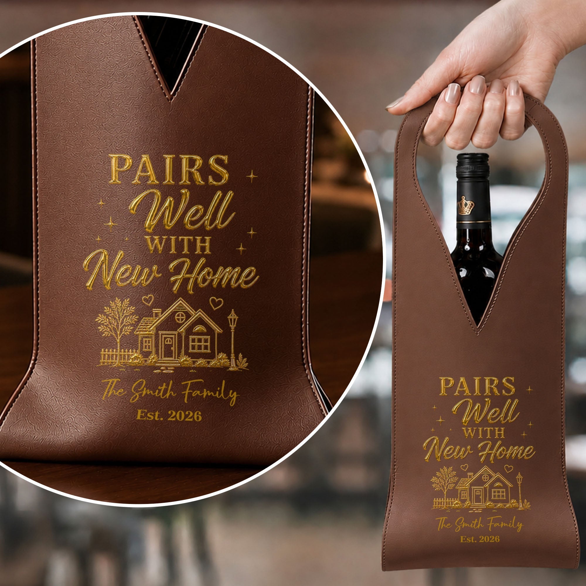 Personalized Leather Wine Bag Custom Name Gift for Couples