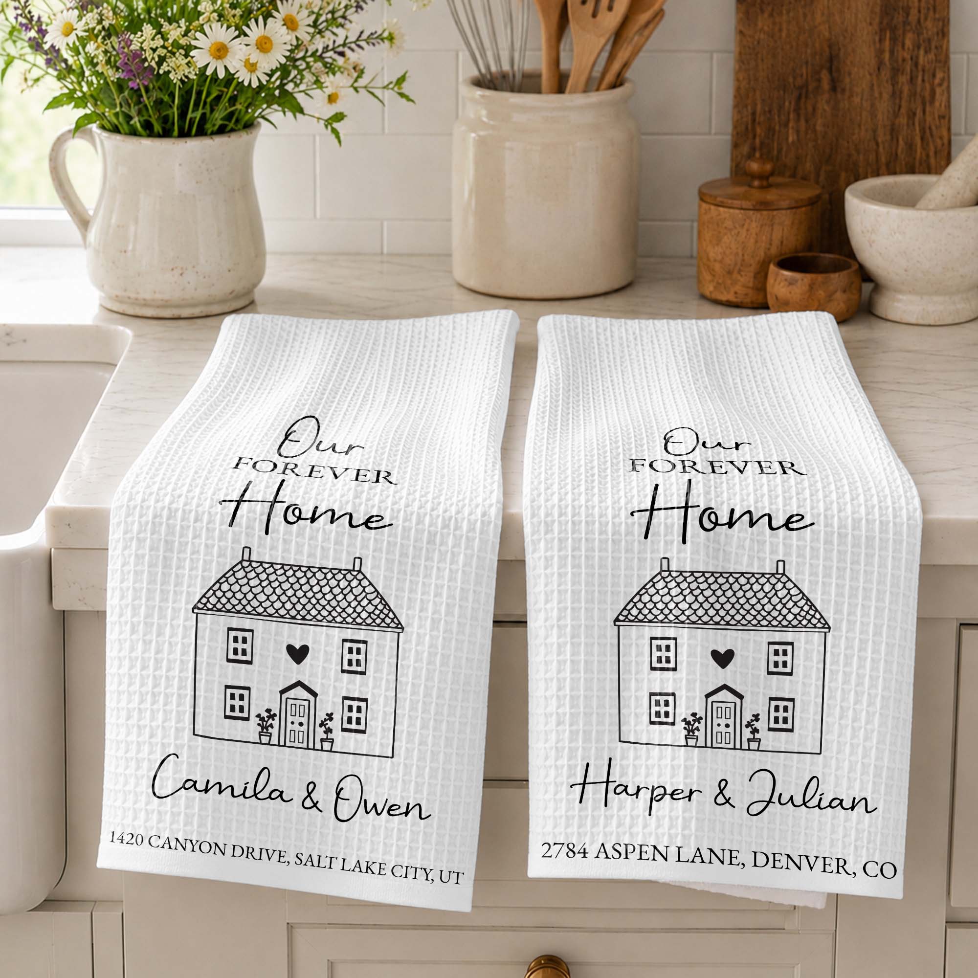 Personalized Kitchen Towel Custom Home Illustration Gift