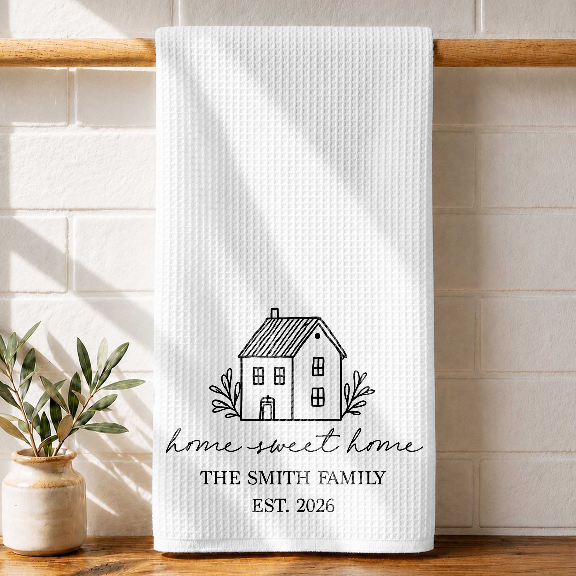 Personalized Family Kitchen Towel Custom Year Home Sweet Home Gift