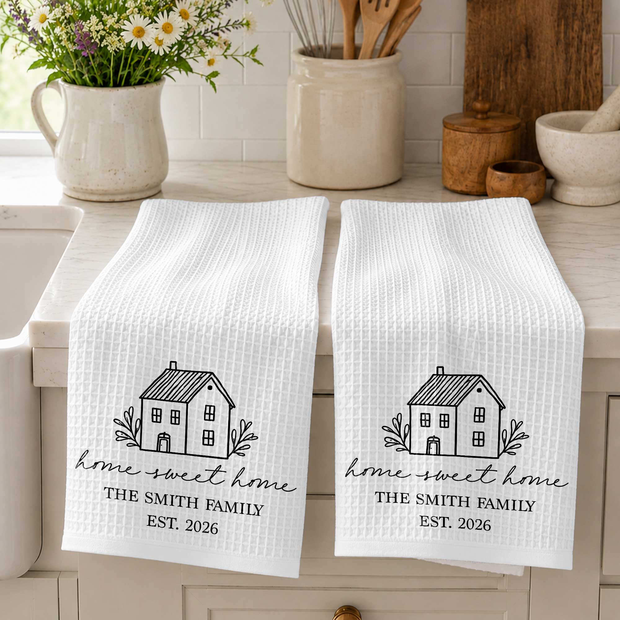 Personalized Family Kitchen Towel Custom Year Home Sweet Home Gift