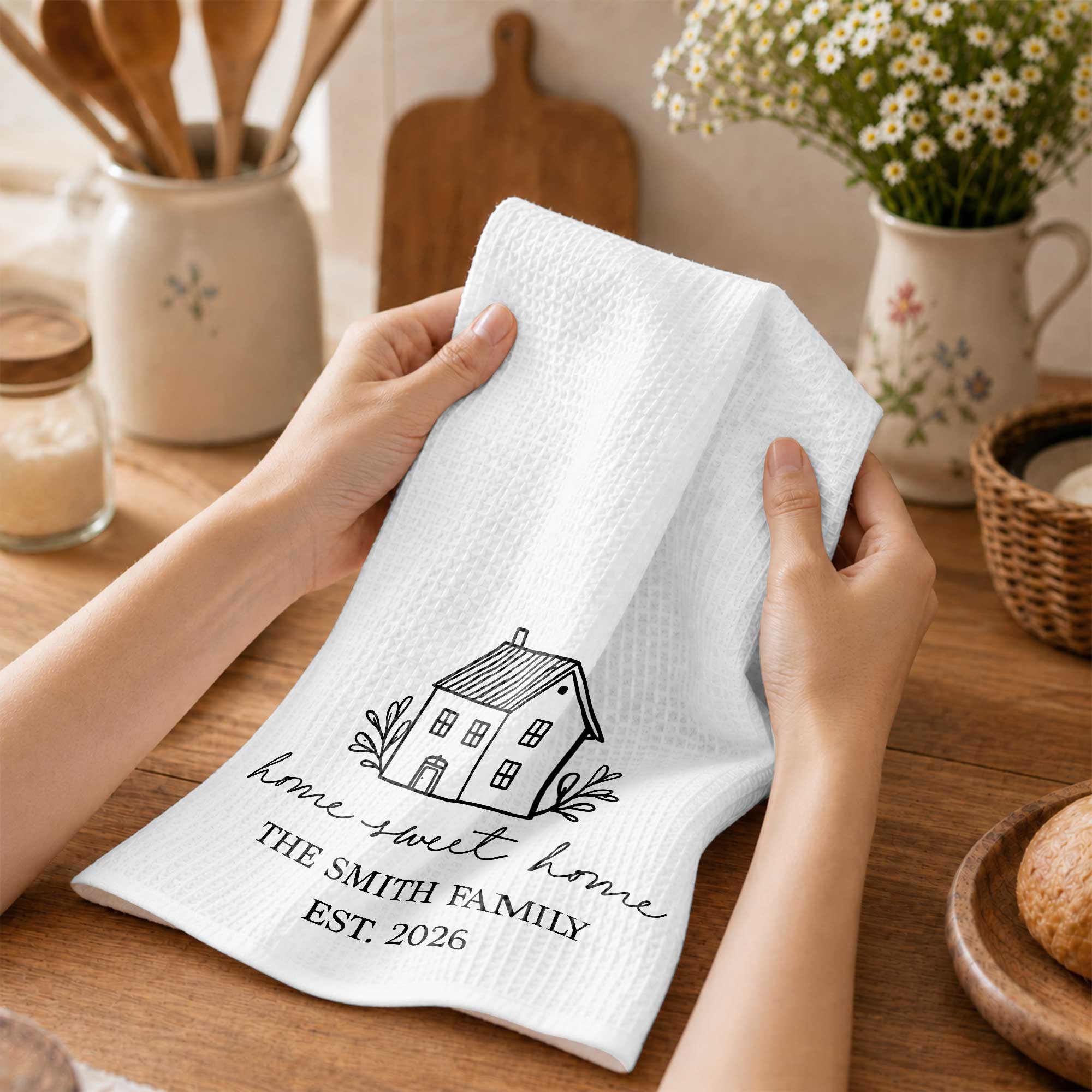 Personalized Family Kitchen Towel Custom Year Home Sweet Home Gift