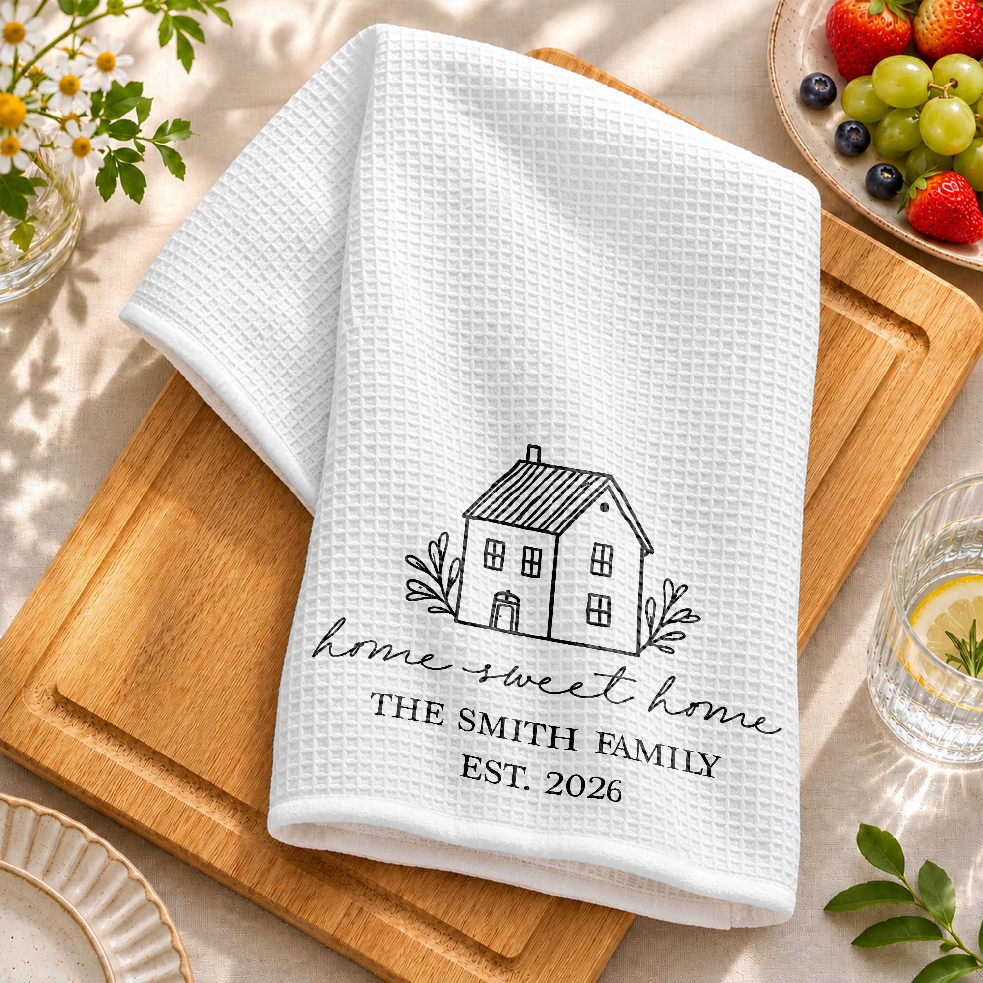 Personalized Family Kitchen Towel Custom Year Home Sweet Home Gift