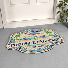 Load image into Gallery viewer, Personalized Custom-Shaped Doormat Family Name Palm Trees Beach Chairs
