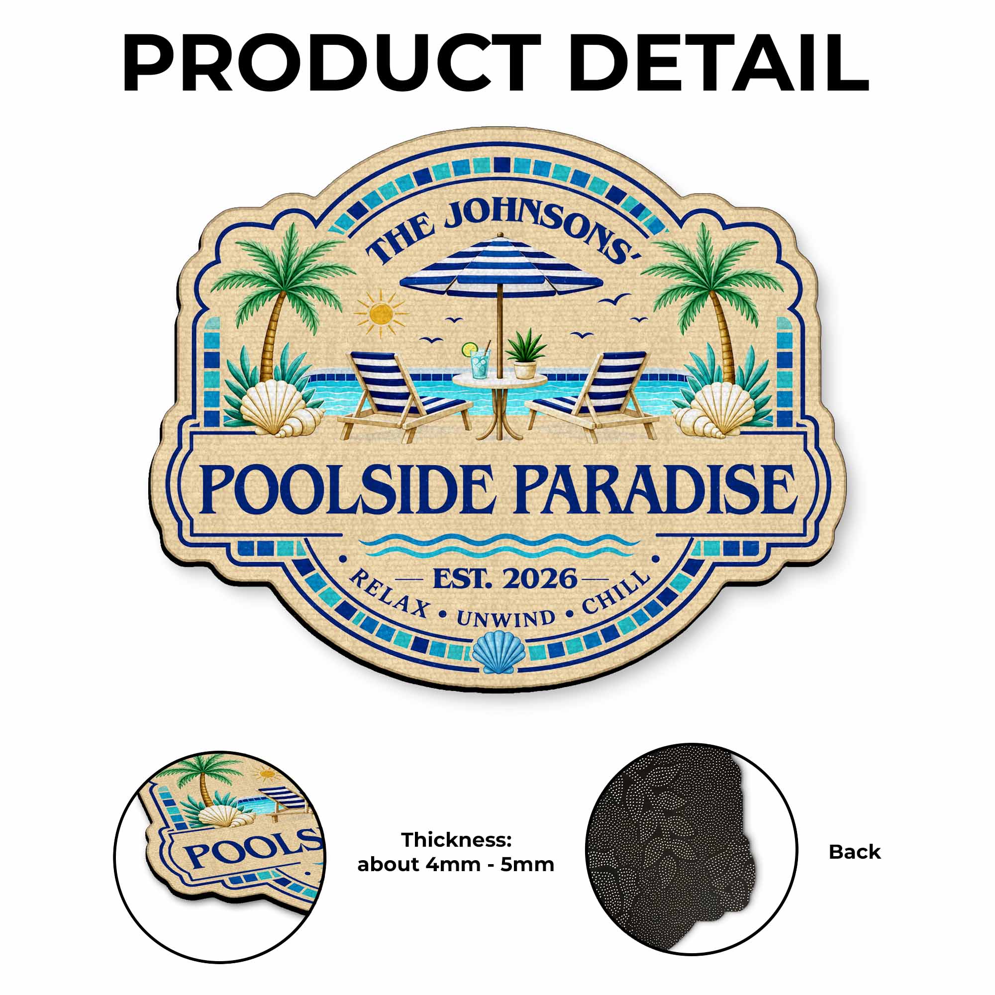Personalized Custom-Shaped Doormat Family Name Palm Trees Beach Chairs