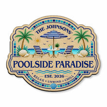 Load image into Gallery viewer, Personalized Custom-Shaped Doormat Family Name Palm Trees Beach Chairs
