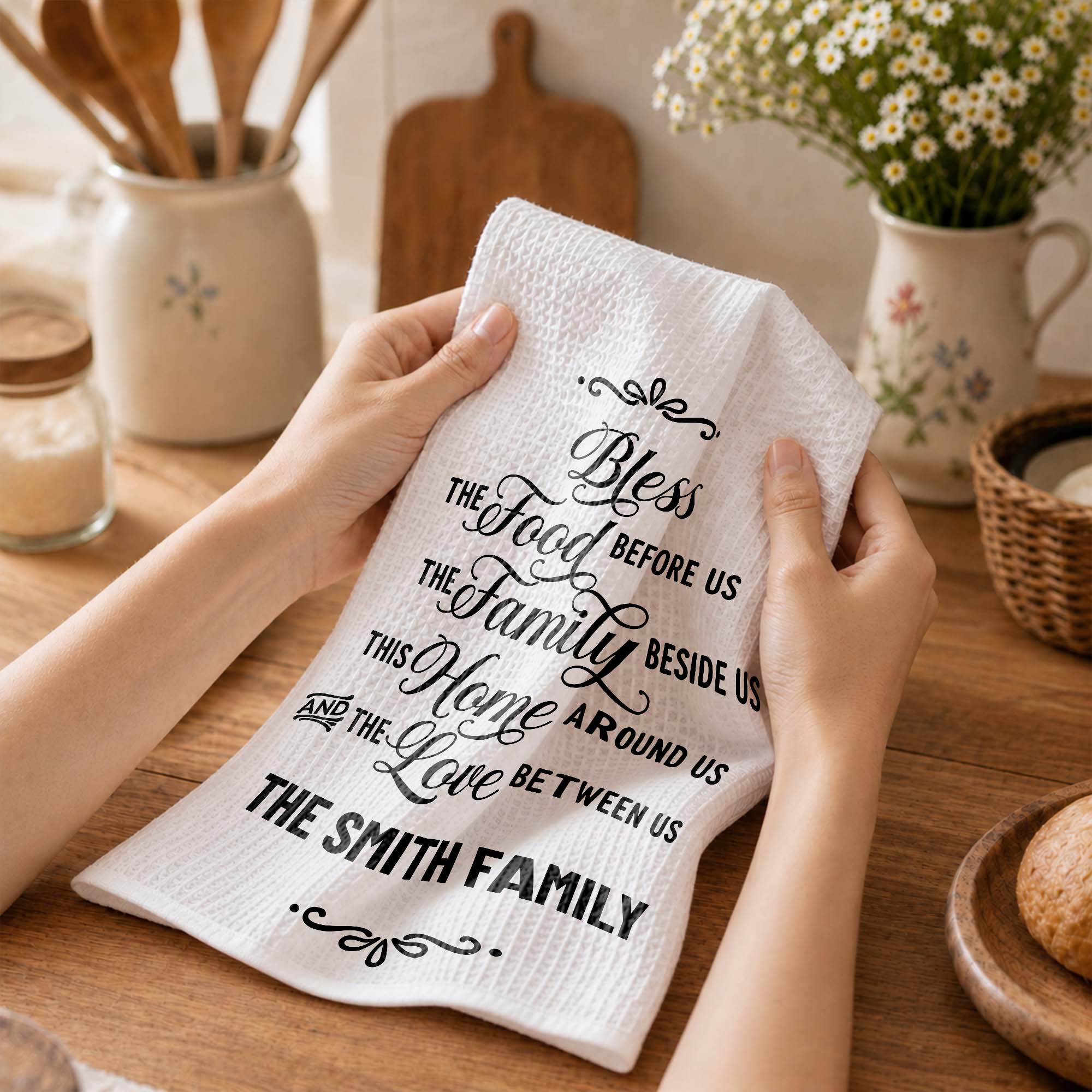 Personalized Family Name Kitchen Towel Blessing Gift