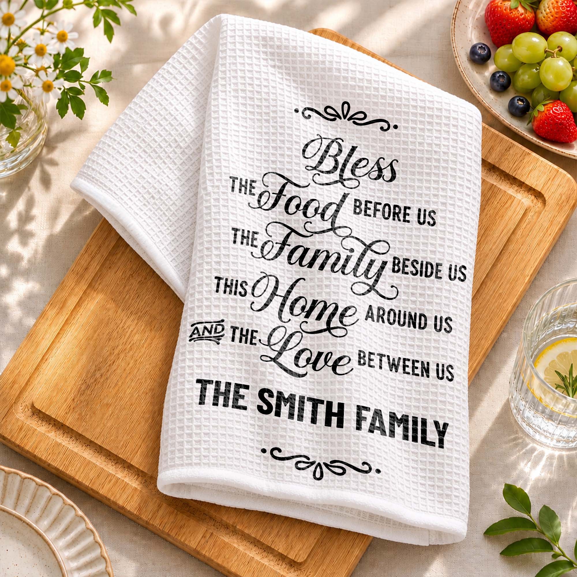 Personalized Family Name Kitchen Towel Blessing Gift