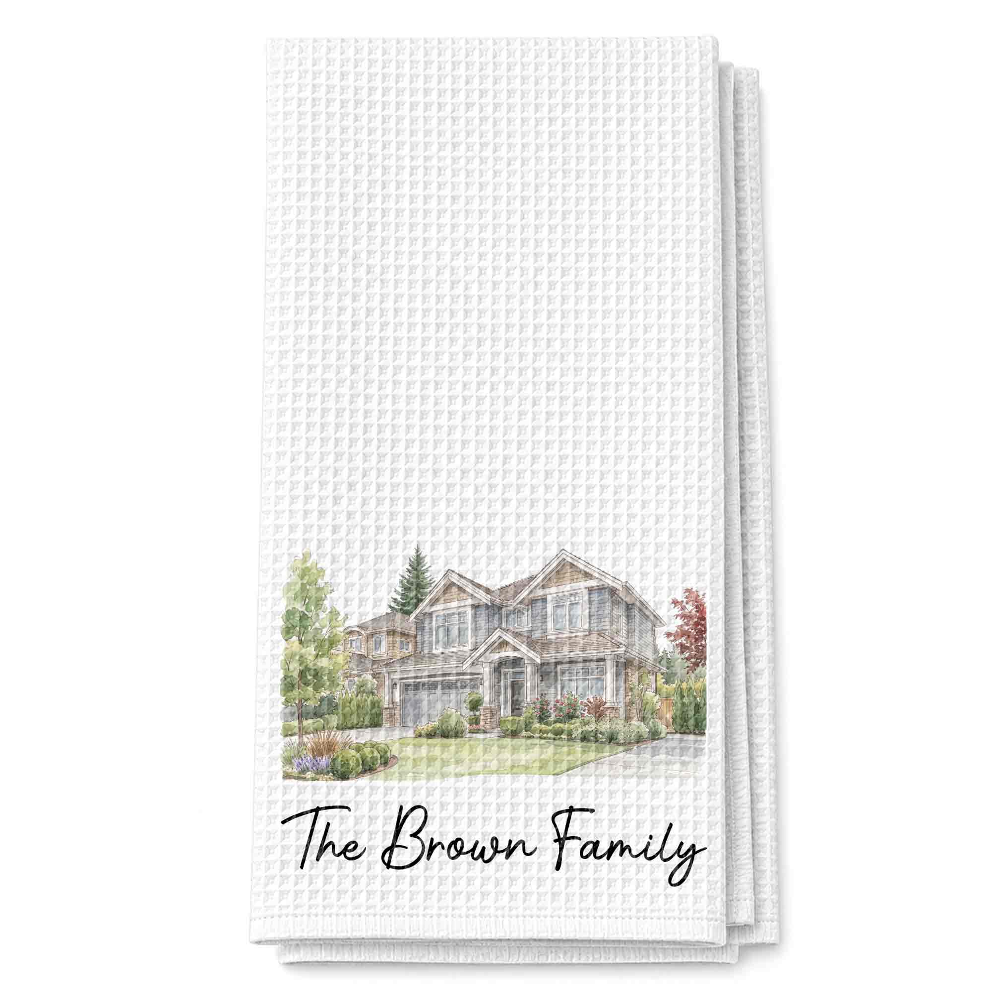 Personalized Kitchen Towel Custom Family Watercolor Design Gift