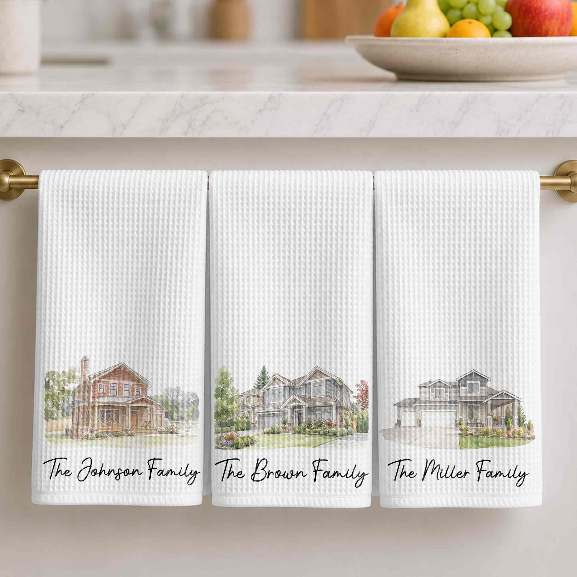 Personalized Kitchen Towel Custom Family Watercolor Design Gift