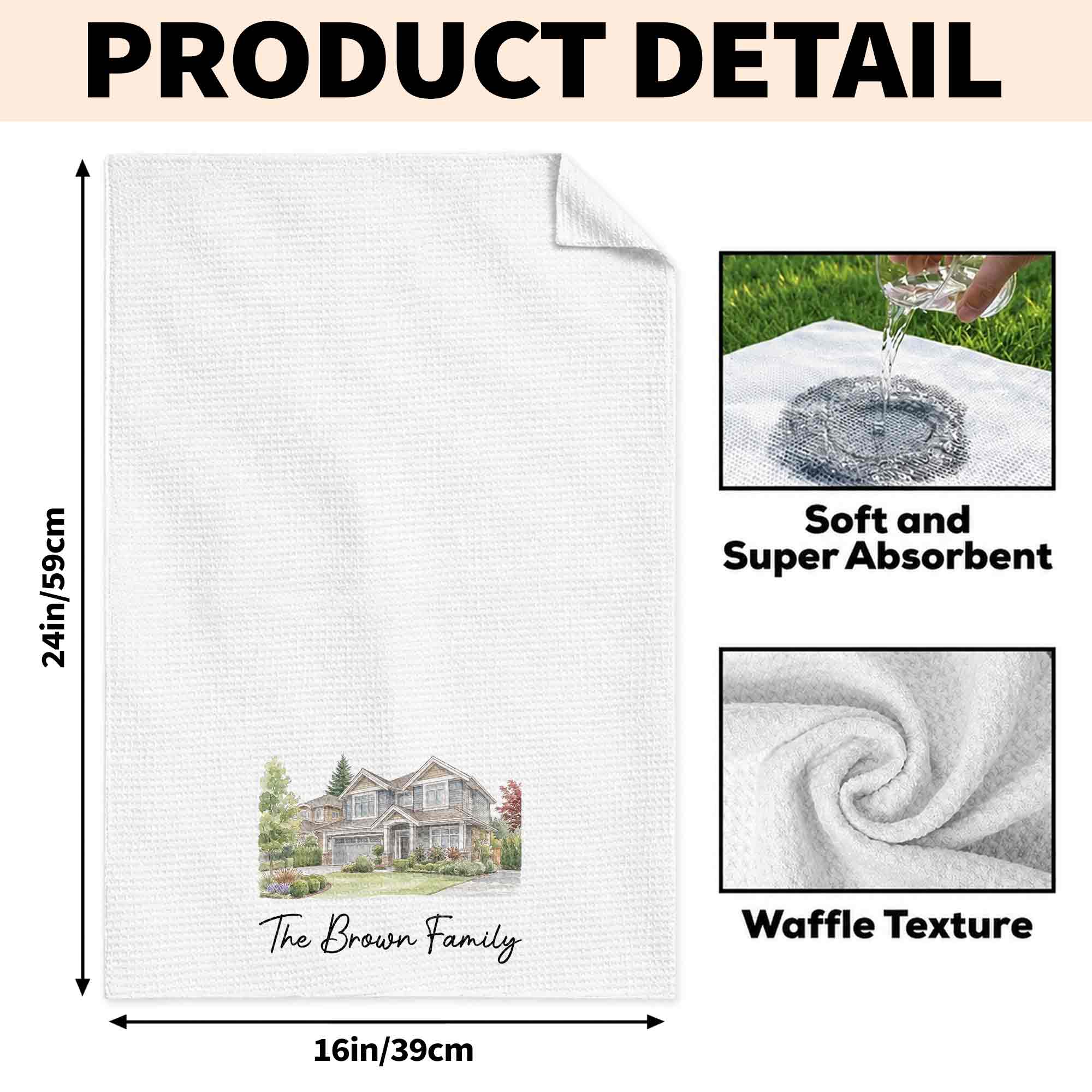 Personalized Kitchen Towel Custom Family Watercolor Design Gift