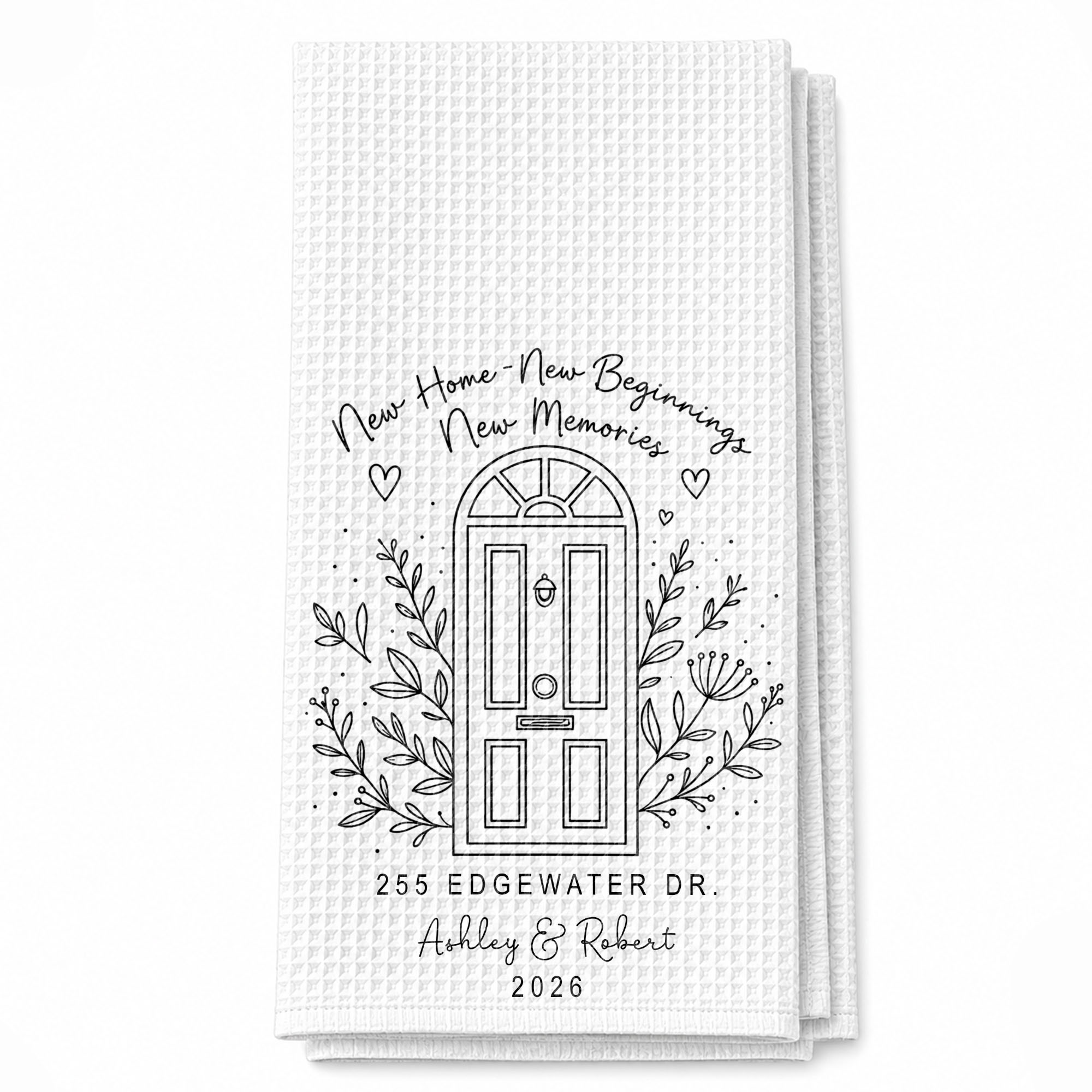 Personalized Floral Heart Kitchen Towel Custom Name Gift for Family
