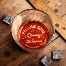 Load image into Gallery viewer, Personalized Engraved Whiskey Glass Custom Family Name Gift
