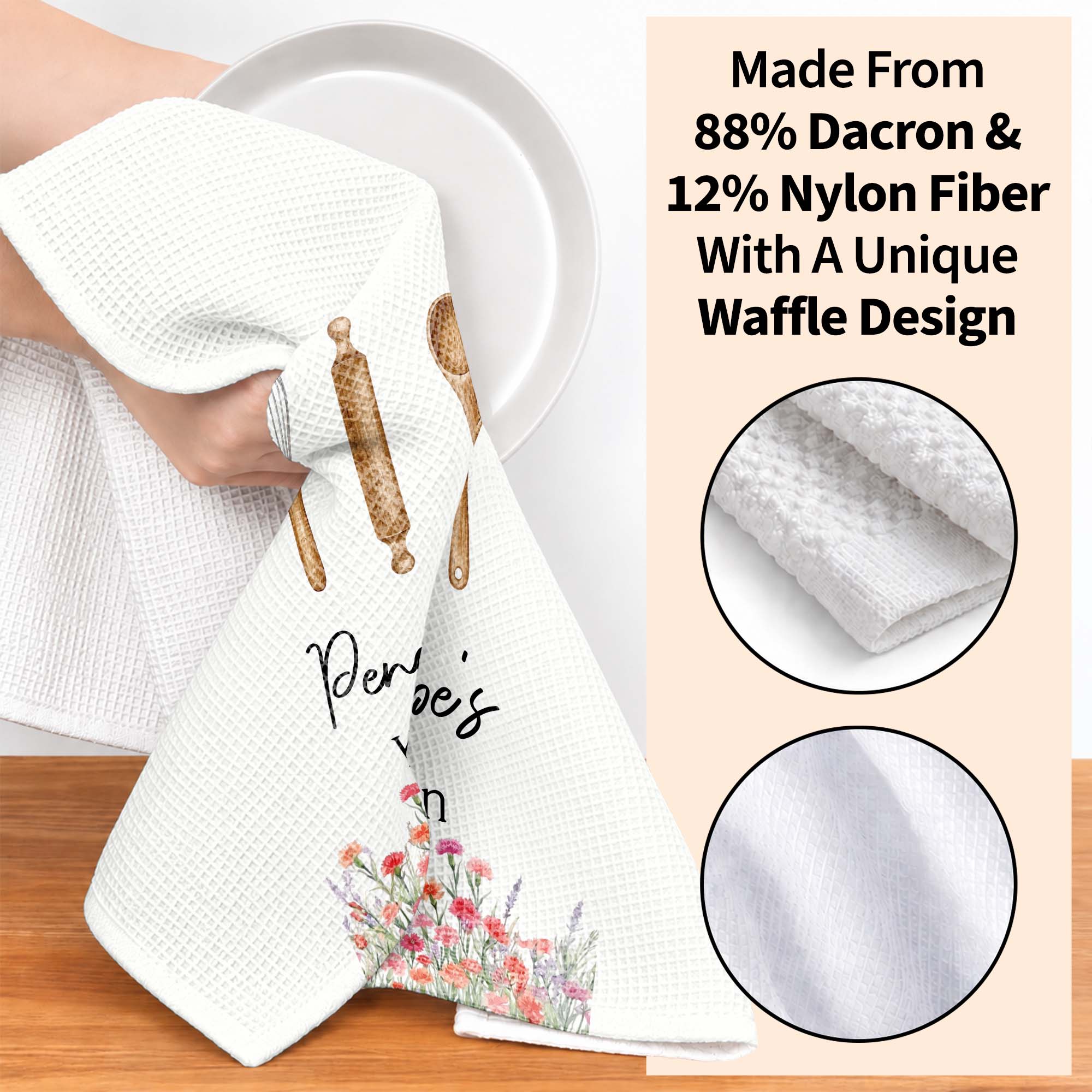 Personalized Kitchen Towel Custom Name Flowers Gift for Mom