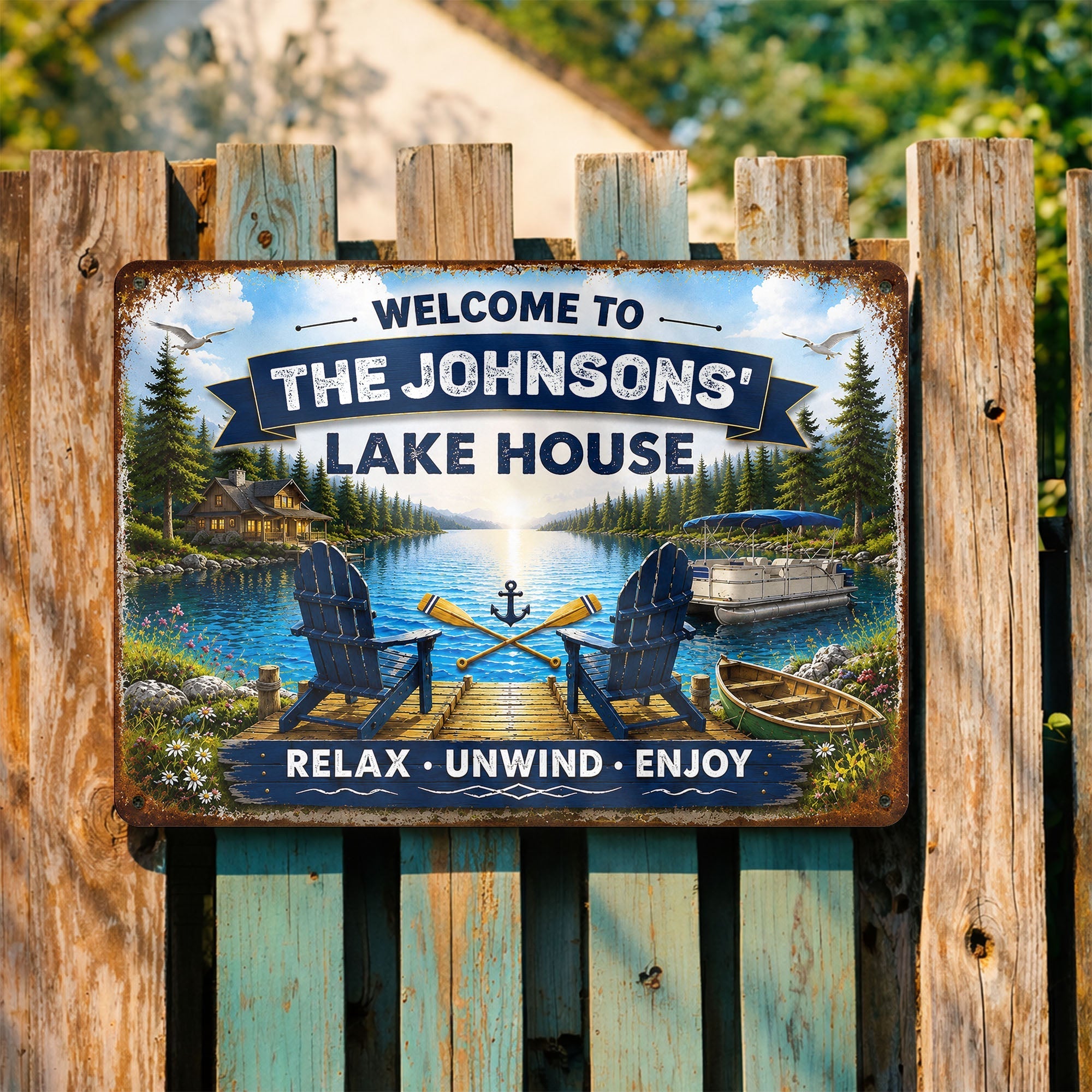 Personalized Metal Sign Custom Name Lake House Décor Gift