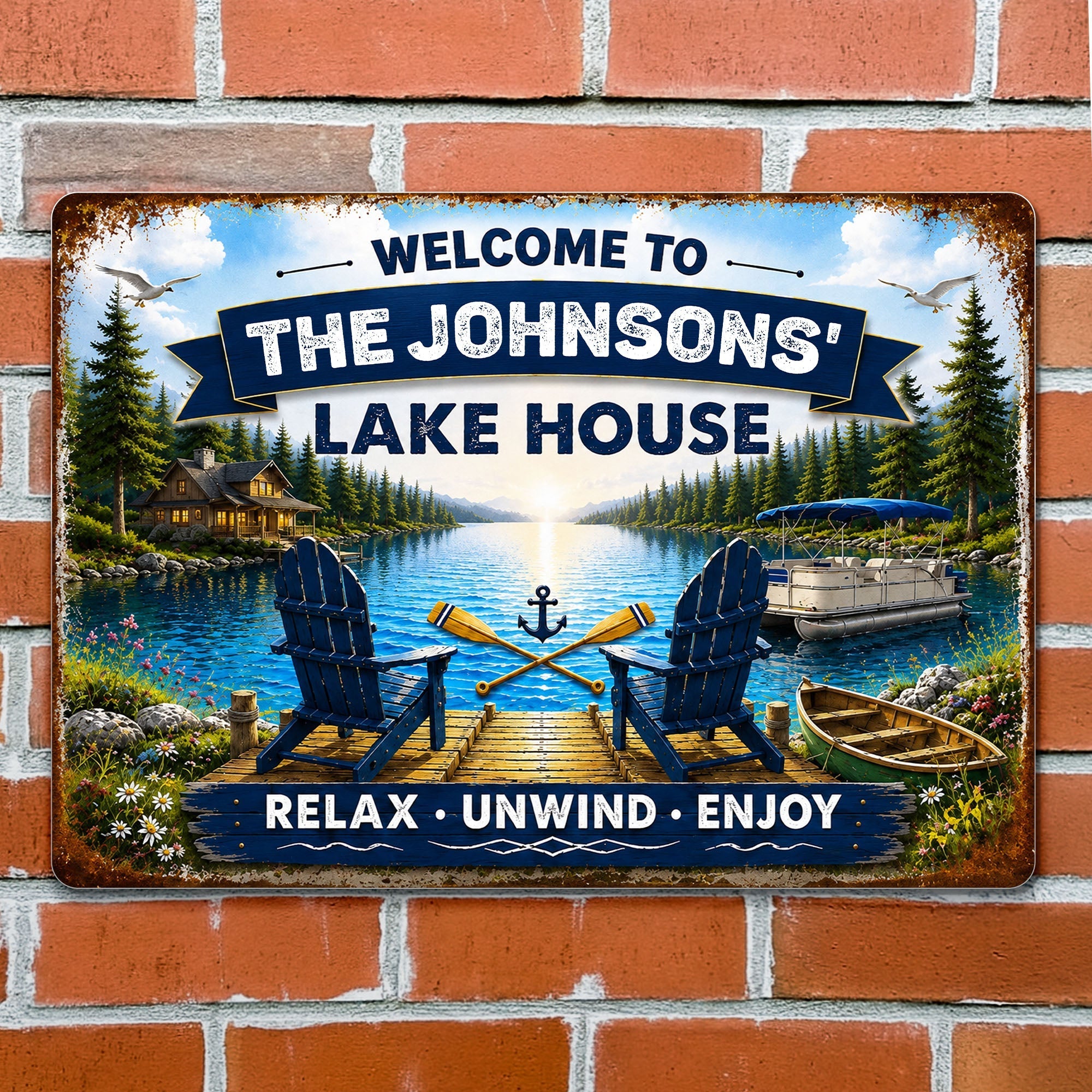 Personalized Metal Sign Custom Name Lake House Décor Gift