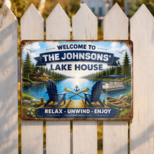 Load image into Gallery viewer, Personalized Metal Sign Custom Name Lake House Décor Gift

