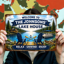 Load image into Gallery viewer, Personalized Metal Sign Custom Name Lake House Décor Gift
