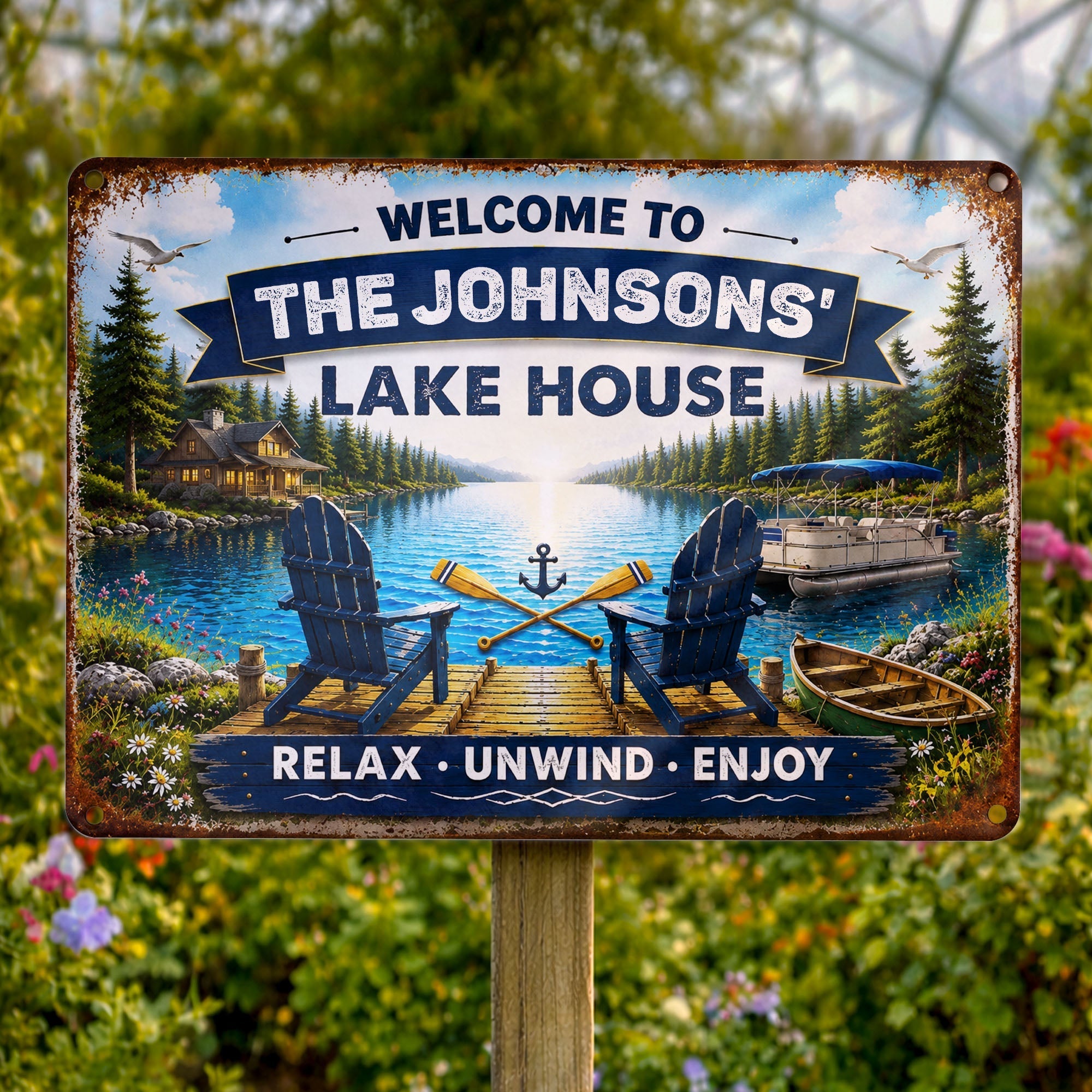 Personalized Metal Sign Custom Name Lake House Décor Gift