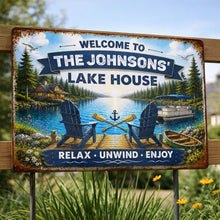 Load image into Gallery viewer, Personalized Metal Sign Custom Name Lake House Décor Gift
