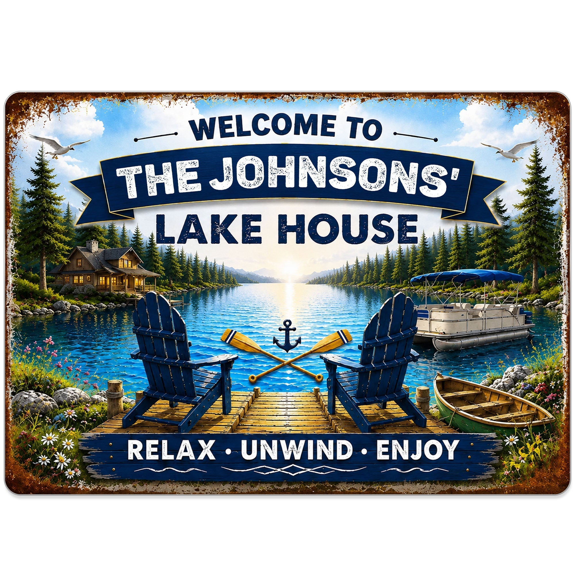 Personalized Metal Sign Custom Name Lake House Décor Gift