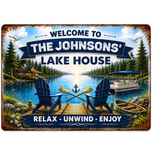 Load image into Gallery viewer, Personalized Metal Sign Custom Name Lake House Décor Gift
