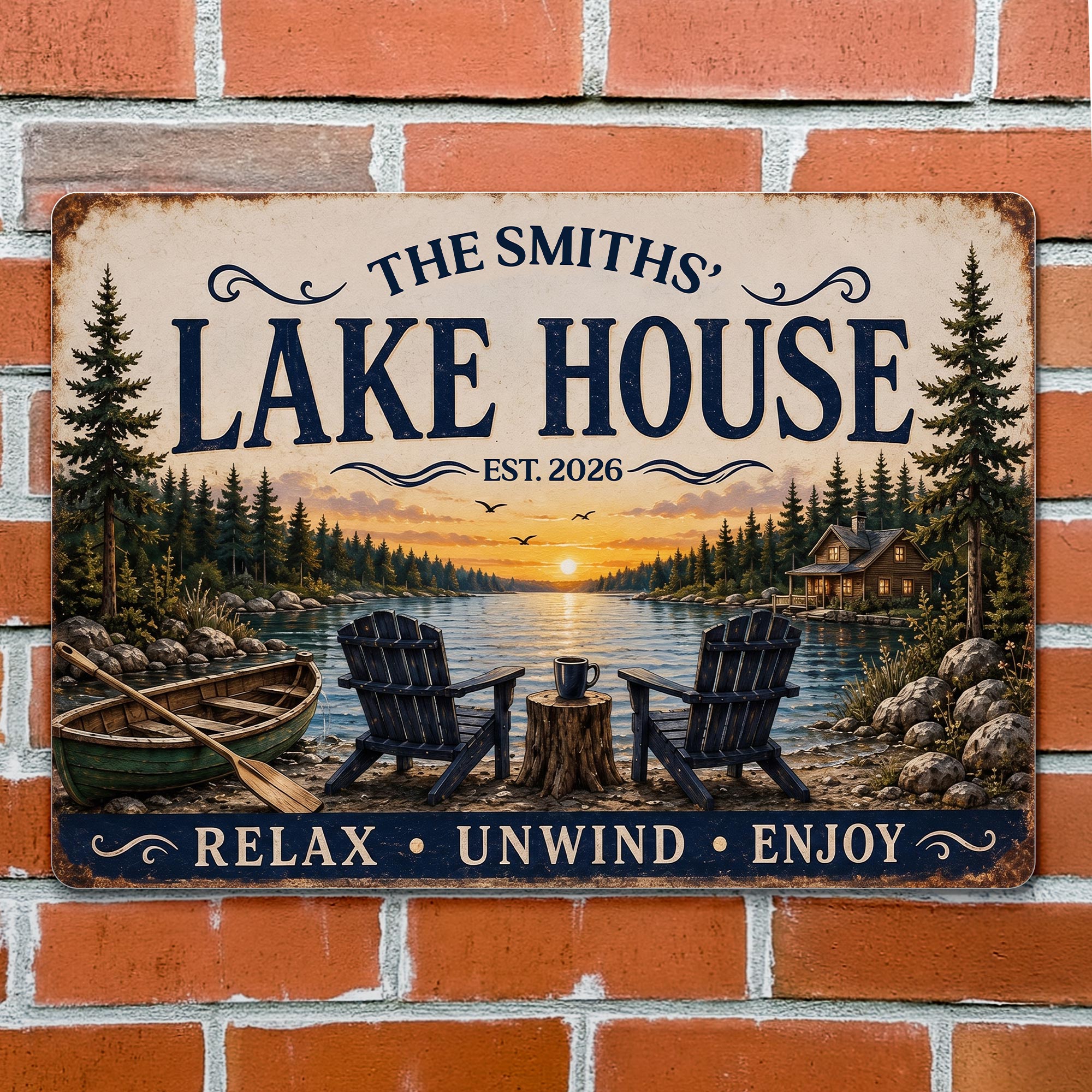 Personalized Lake House Metal Sign Custom Name Gift