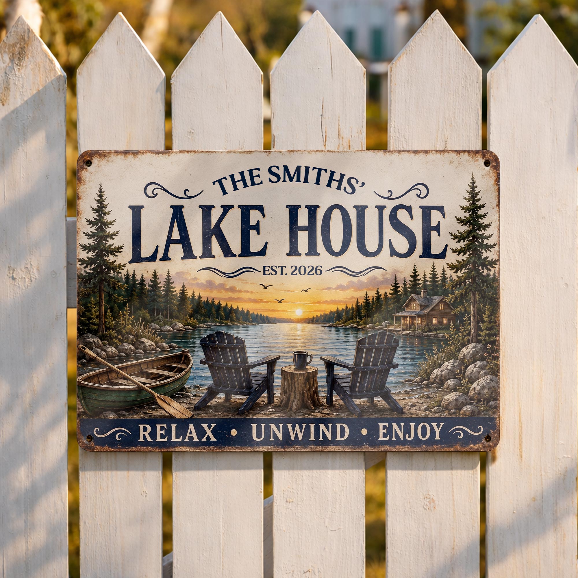 Personalized Lake House Metal Sign Custom Name Gift