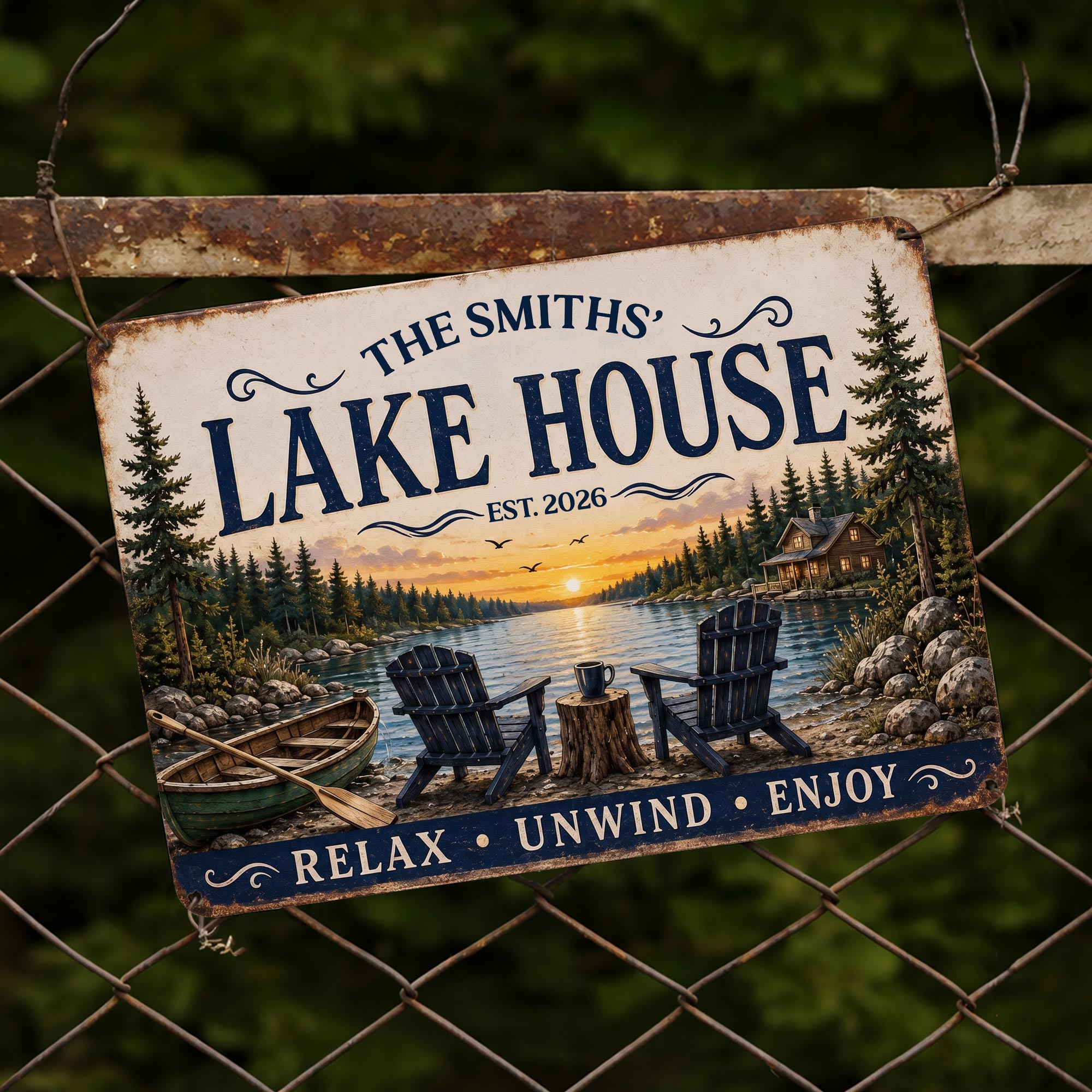 Personalized Lake House Metal Sign Custom Name Gift