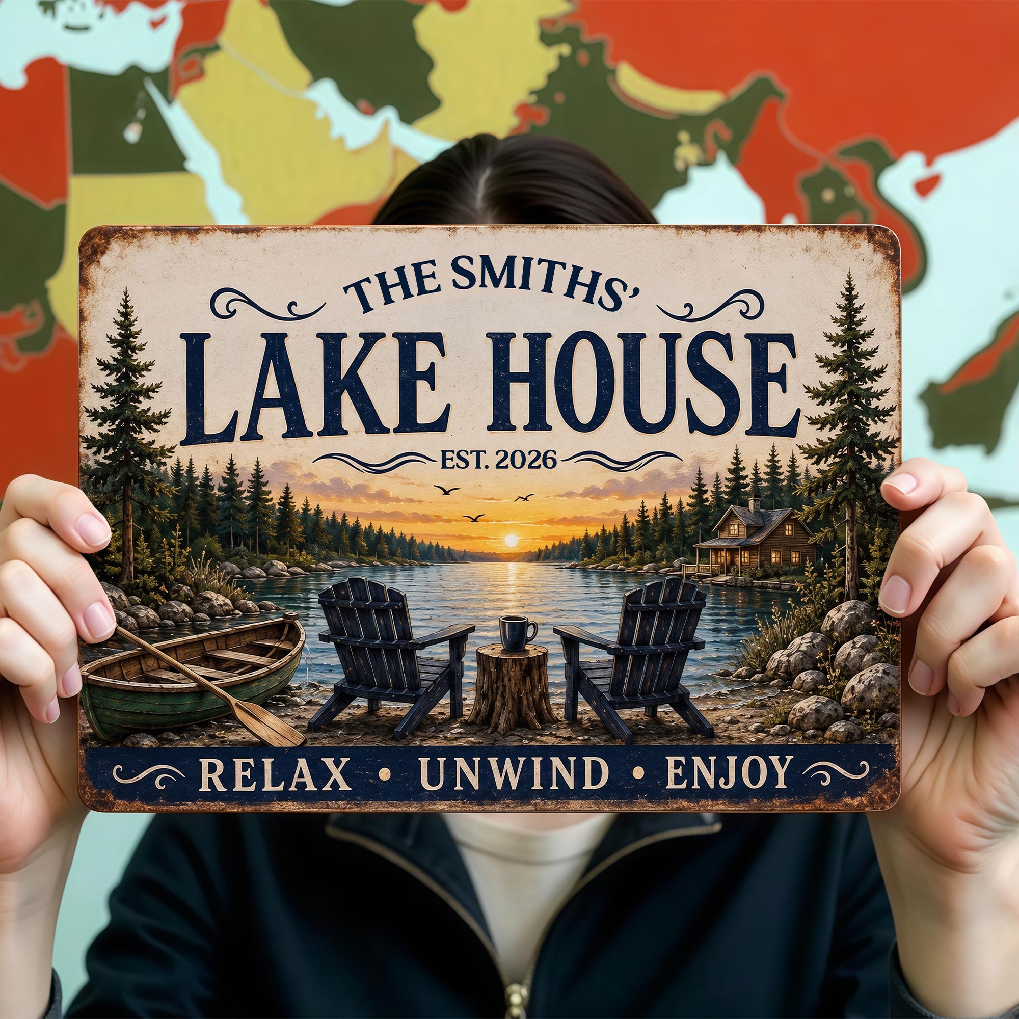 Personalized Lake House Metal Sign Custom Name Gift