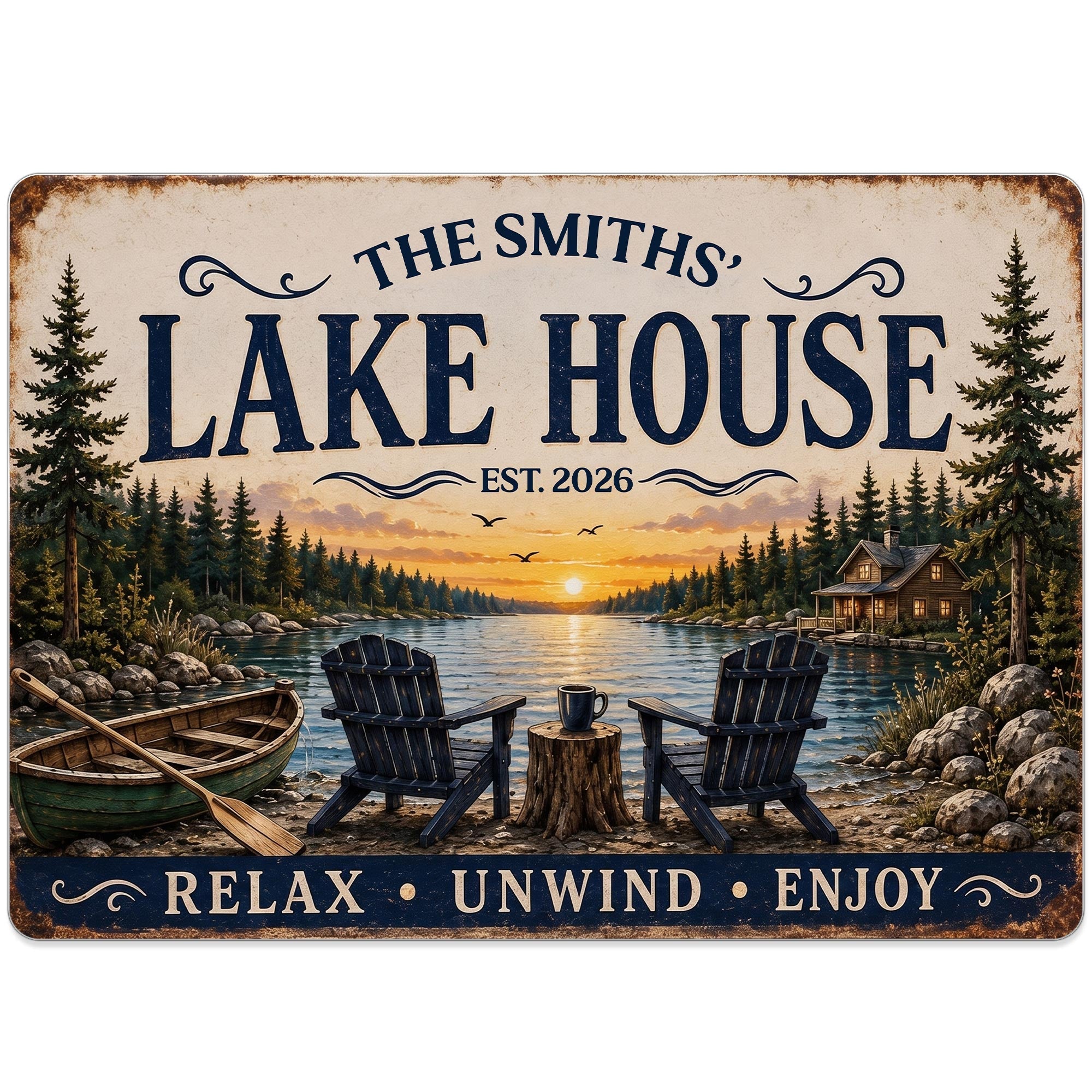 Personalized Lake House Metal Sign Custom Name Gift