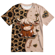 Load image into Gallery viewer, Personalized Cute Highland Cow T-Shirt Custom Name Gift
