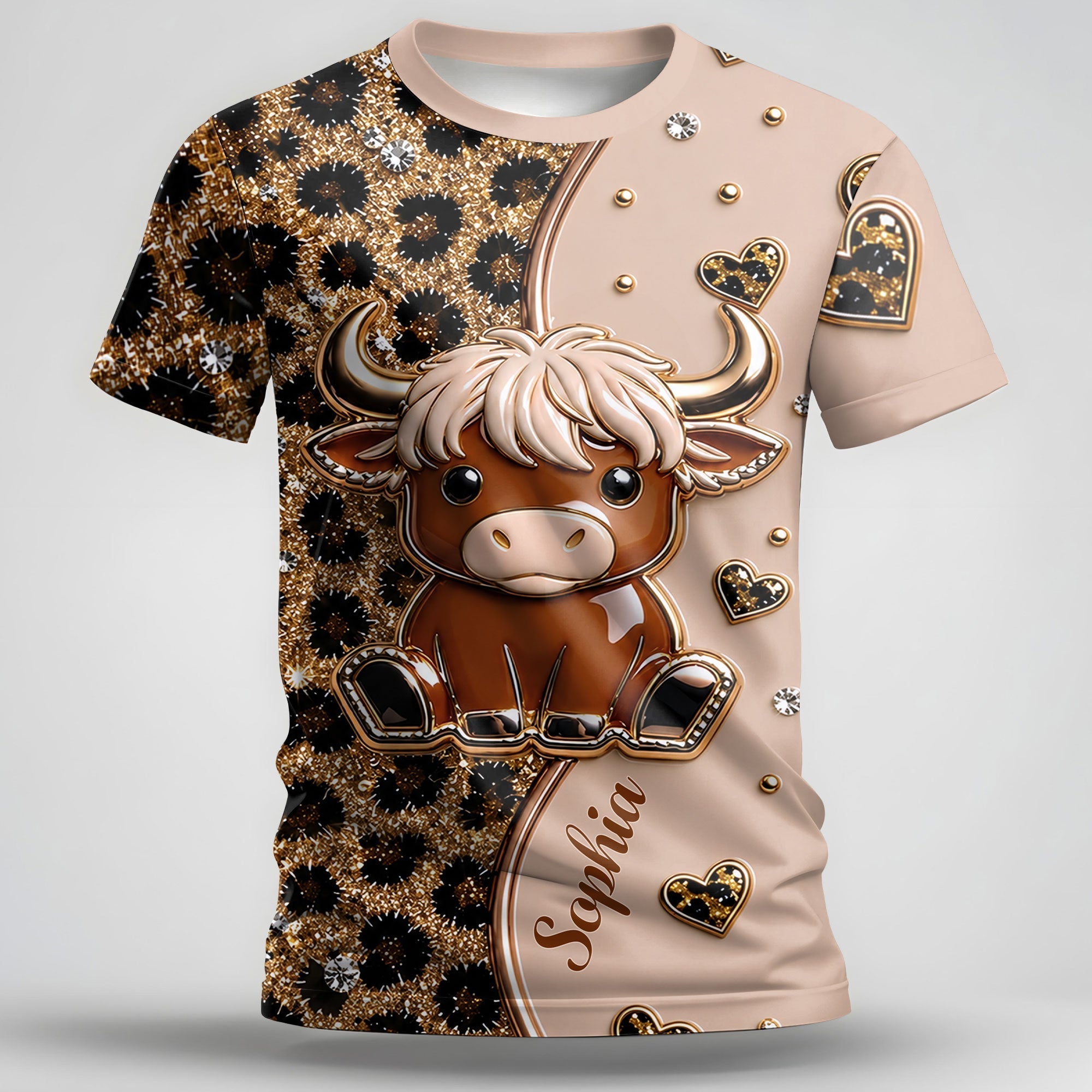 Personalized Cute Highland Cow T-Shirt Custom Name Gift