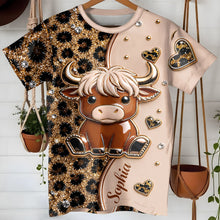 Load image into Gallery viewer, Personalized Cute Highland Cow T-Shirt Custom Name Gift
