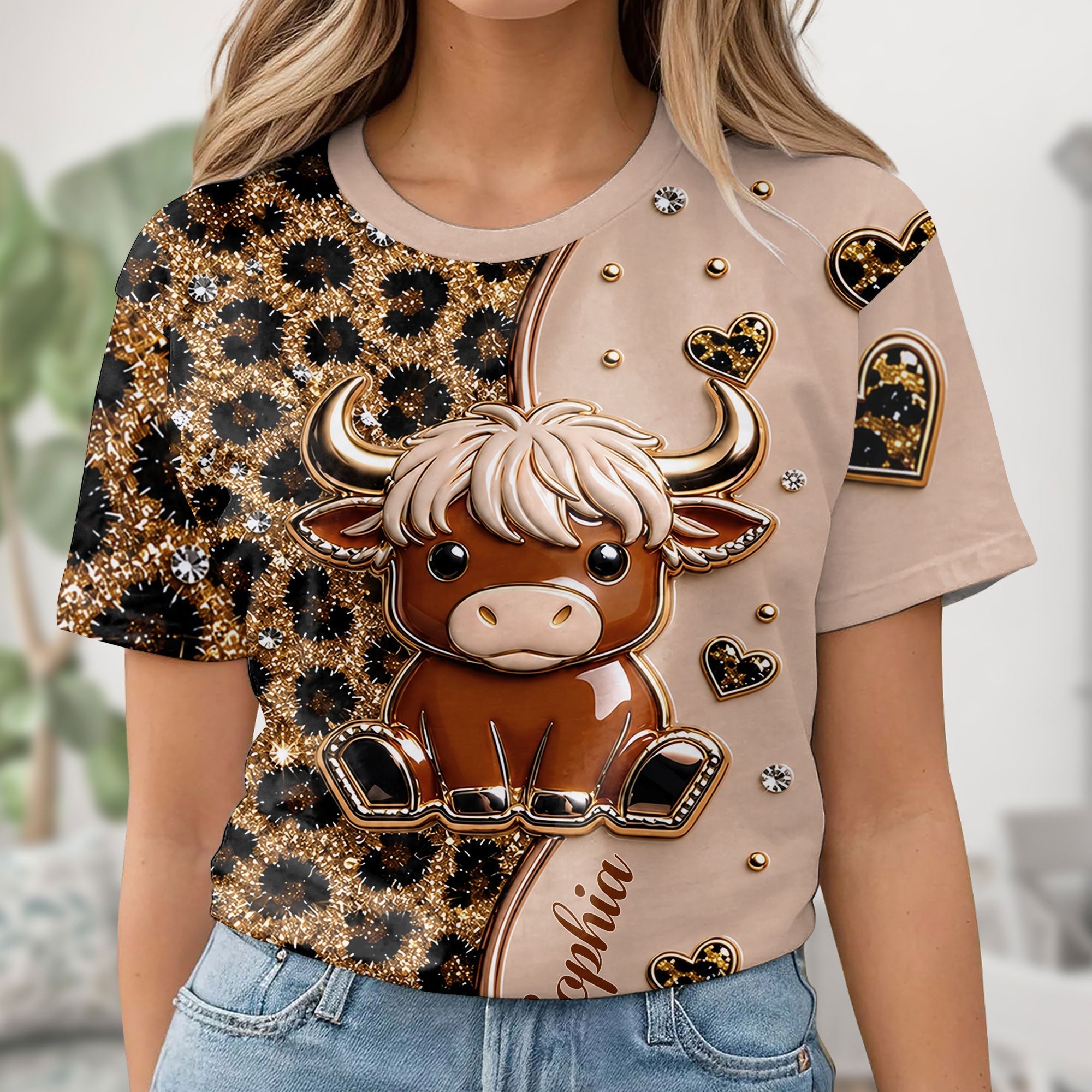 Personalized Cute Highland Cow T-Shirt Custom Name Gift