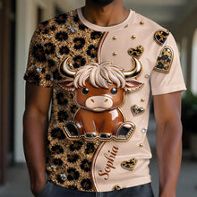 Load image into Gallery viewer, Personalized Cute Highland Cow T-Shirt Custom Name Gift
